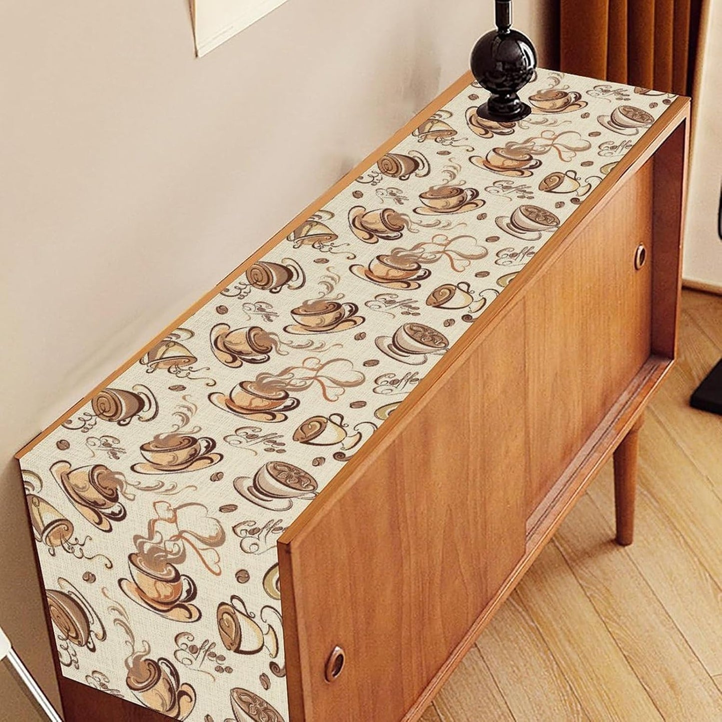 Coffee Time Table Runner, Farmhouse Retro Coffee Cup Tea Party Cafe Table Center Decor for Home Kitchen Dining Patio Holiday Party Indoor Outdoor Table Decorations,13"x72" Inch