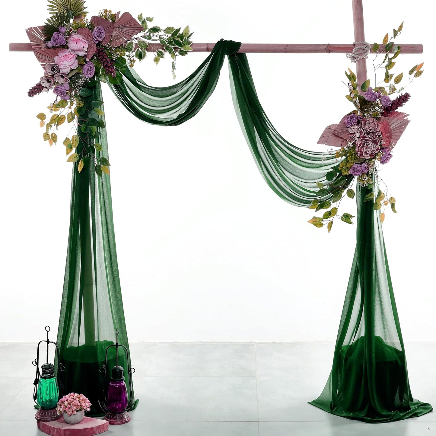 VDS Pack of 1 Panel (30 Inch X 50 Feet) Wedding Arch Draping Fabric Sheer Chiffon Fabric Drapery for Wedding Ceremony Reception Swag Backdrop Canopy Chuppah ARBO Altars Decoration (Hunter Green)
