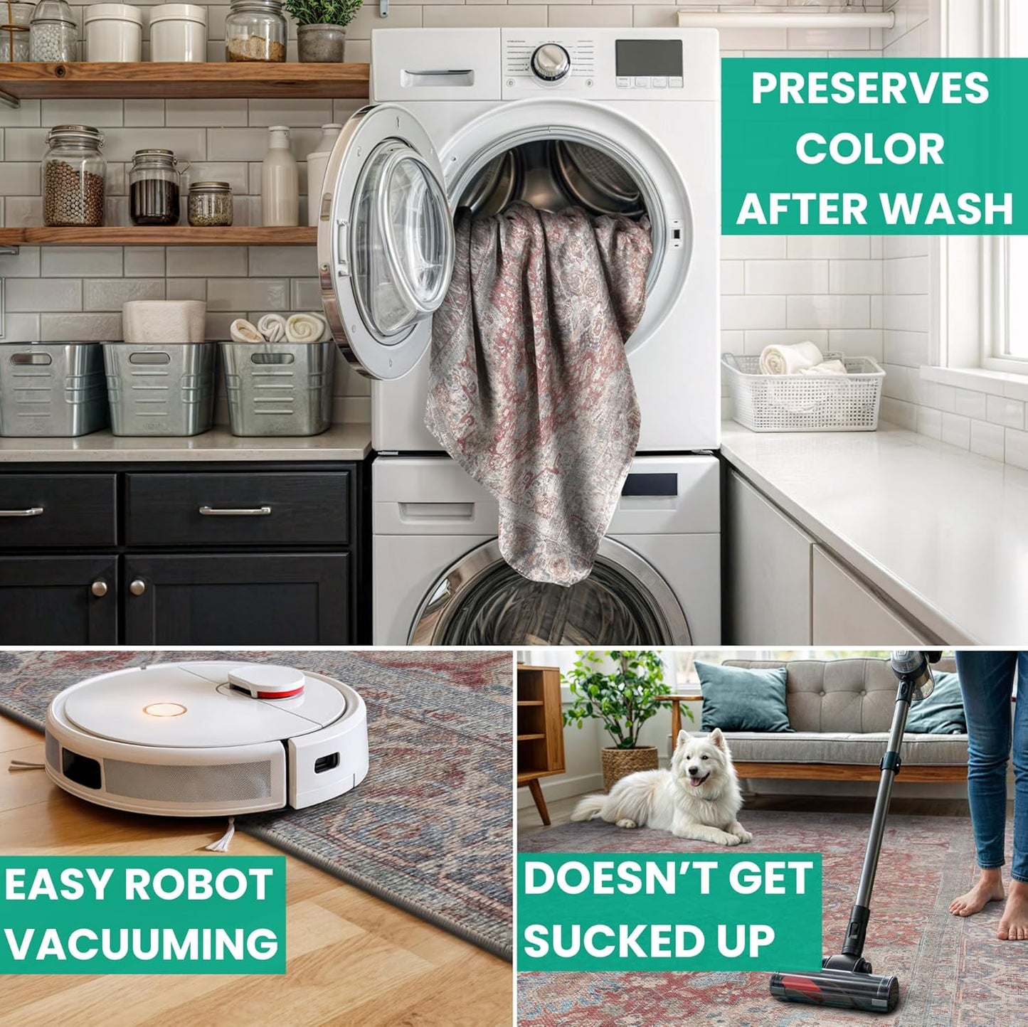 Bloom Rugs Washable Non-Slip 12 ft Runner - Red/Blue Traditional Medallion Runner for Entryway, Hallway, Bathroom, and Kitchen - Exact Size: 2.5' x 12'