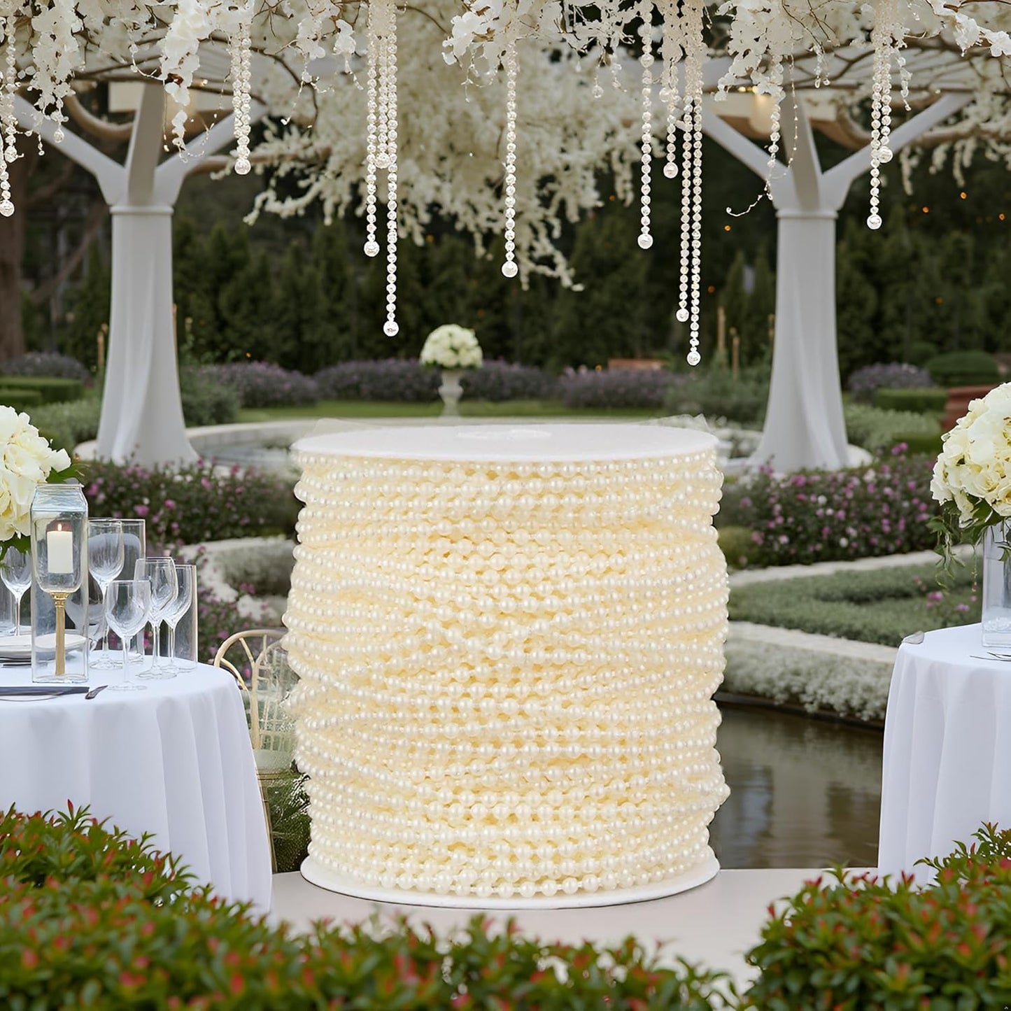 164 Feet Faux Pearl Beads Garland 3mm Craft String Pearls for Wedding Centerpiece Christmas Tree and Flowers Decoration DIY(Ivory)