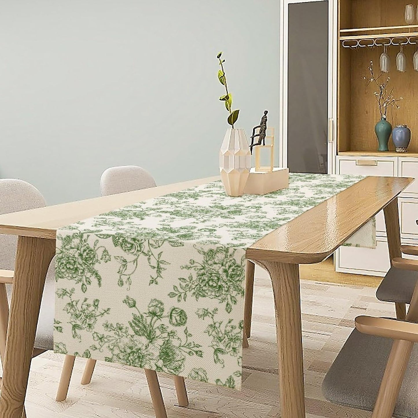 Vintage Flower Table Runner, Wildfloral Green Floral Sketch Pattern Print Table Runner for Kitchen Dinning Table Runner Decor Home Wedding Party Holiday, 13x60 Inch