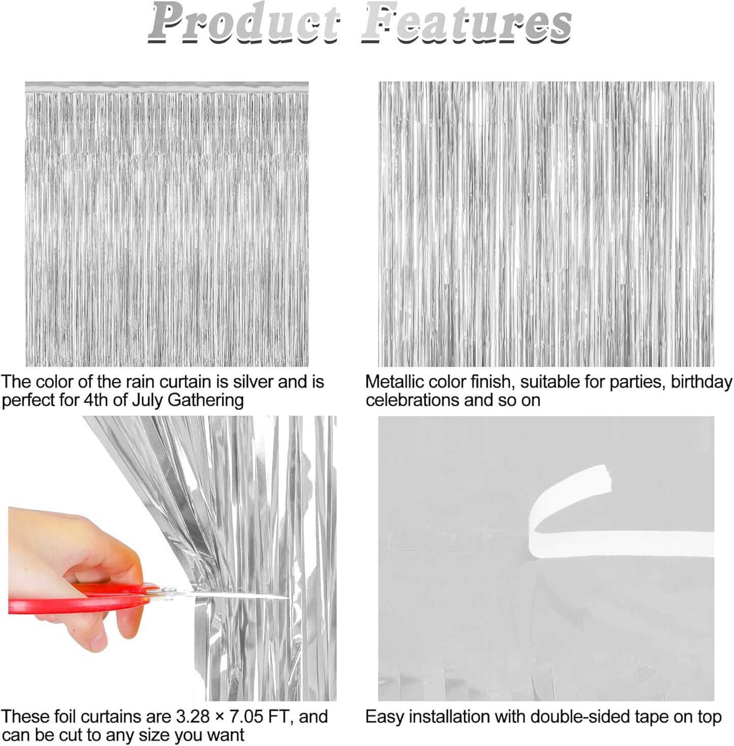 2 Pack Tinsel Backdrop, 3.28 FT x 7.05 FT Birthday Party Decorations, Silver Party Streamer Fringe Curtains Foil Backdrop, Metallic Silver Photo Props Party Supplies Party Decor