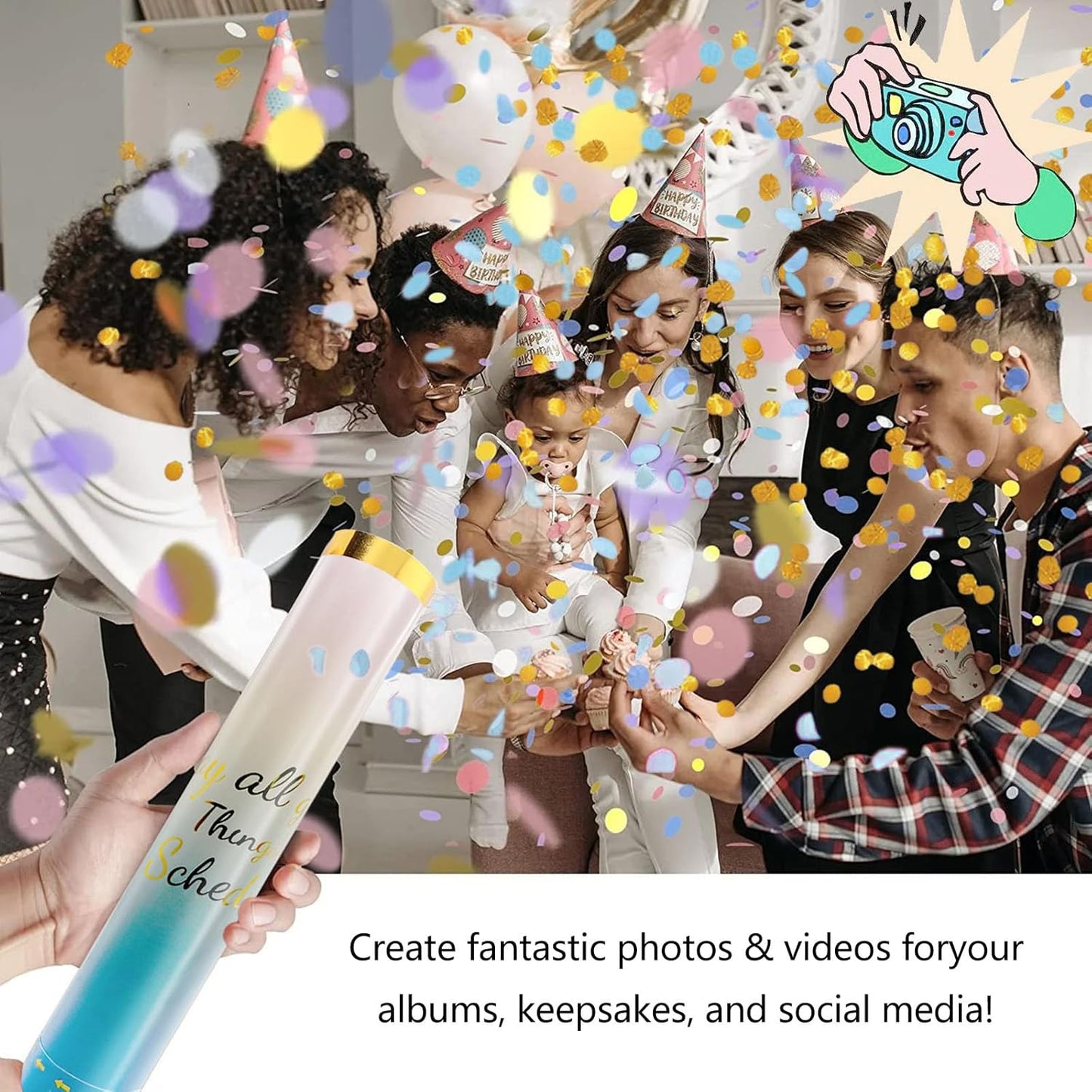 6 Pack Gender Reveal Confetti Cannon, 12 Inch Biodegradable Blue Confetti Poppers for Gender Reveal, Birthday, Wedding, Baby Celebration, Parties