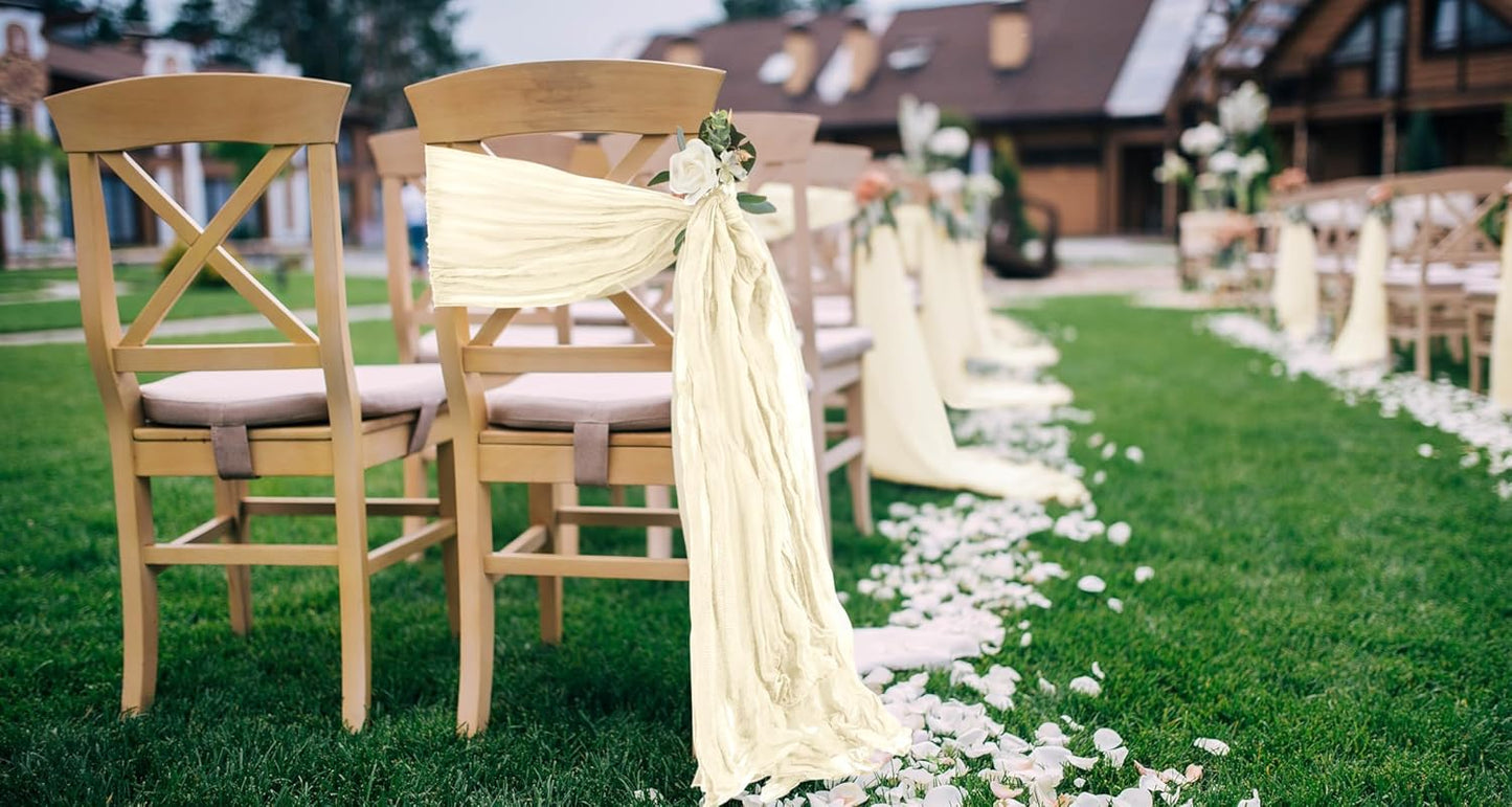 50 PCS Cheesecloth Chair Sashes, Bows Designed ChairSashes, 15.7x108 inch Chair Sashes for Aisle Decorations Universal Chairs Cover Decoration for Wedding Reception Party Banquet (Ivory)