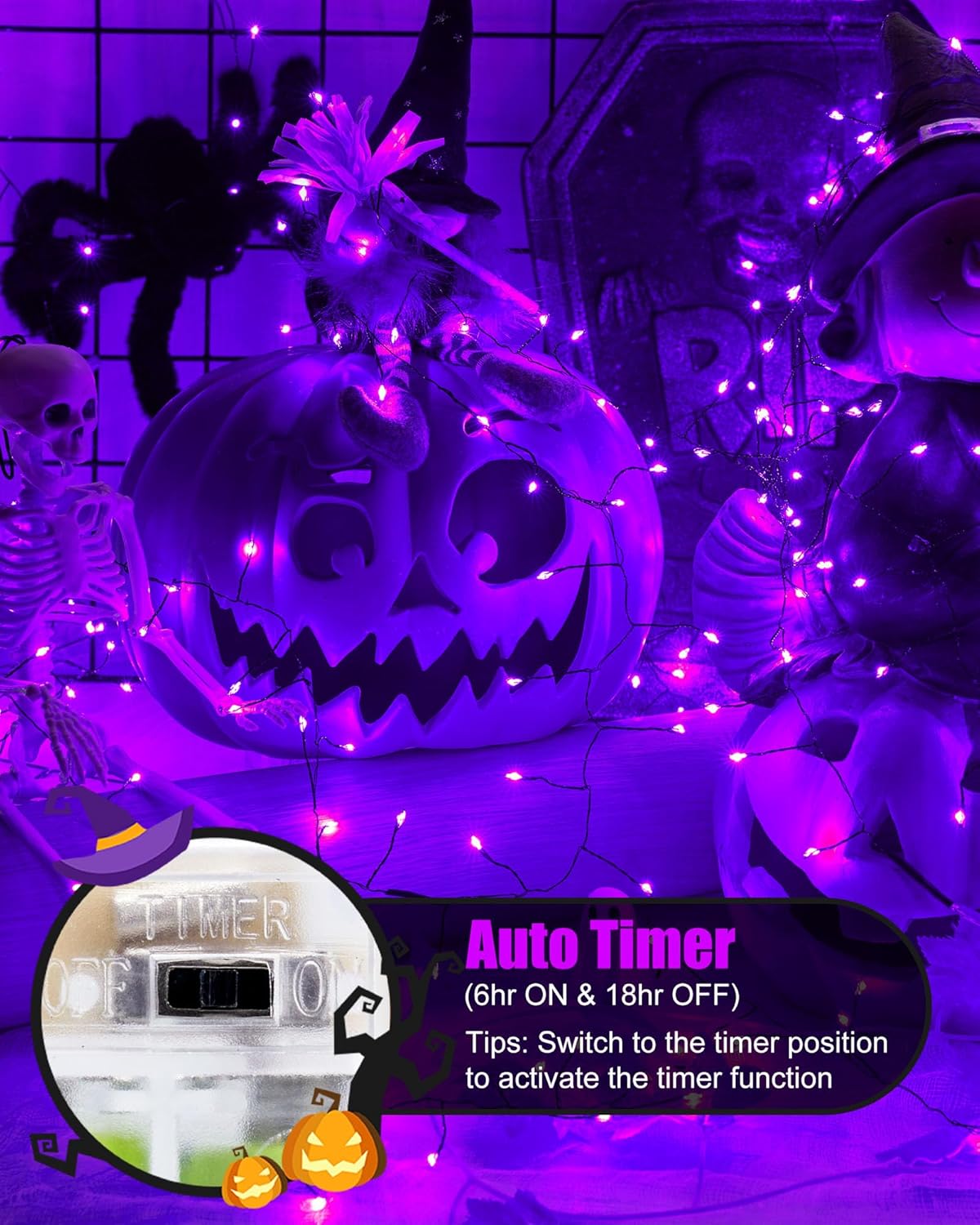 Fairy Lights Battery Operated, Twinkle String Lights Waterproof Silver Wire 5 Feet 60 Led Firecracker Starry Lights for DIY Wreath Home Party Bedroom Mason Jar Indoor Halloween Decoration, Purple