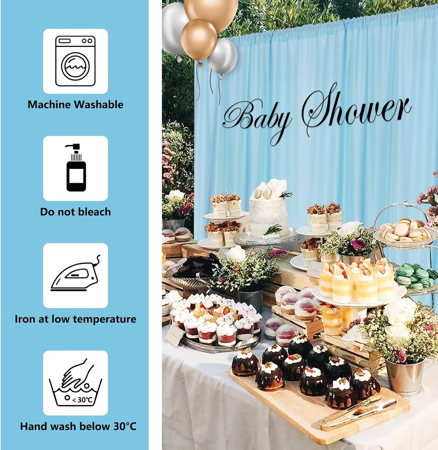 MYSKY HOME 20ft x 10ft Light Blue Backdrop Curtains for Parties, Wedding, Stage - Rod Pocket Sliding Drapes, Photography Backdrop for Baby Showers (5ft x 10ft, 4 Panels)