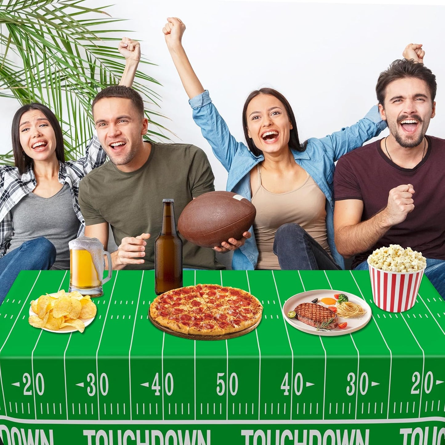 QZYL Football Party Decorations 2025, Disposable Football Tablecloth, 2 PCS Brown Green Decoration Runner, Game Day Theme Table Cloth, Plastic Table Cover for Game Day Touchdown Party Supplies
