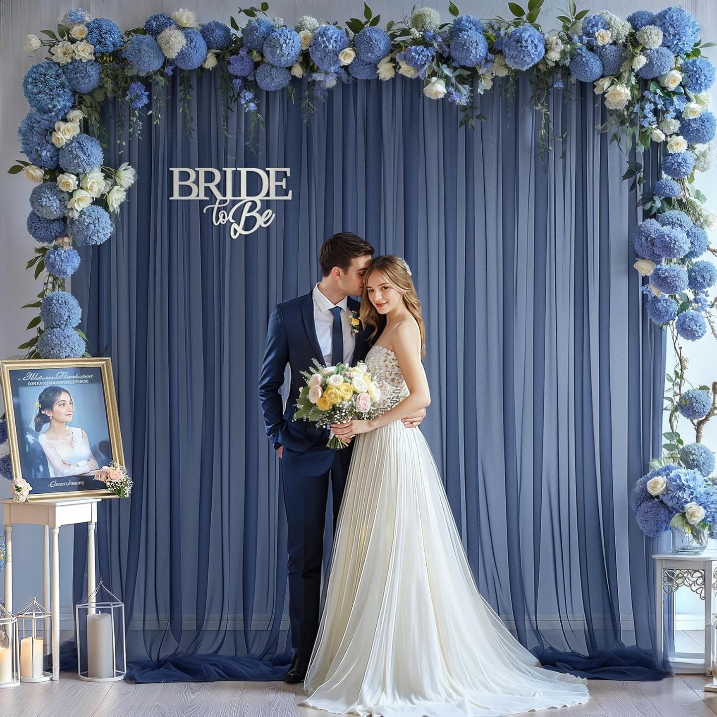10ft X 10ft Navy Blue Tulle Backdrop Curtain for Parites, Sheer Backdrop Curtains Fabric Drapes for Wedding Ceremony Arch Party Stage Decorations
