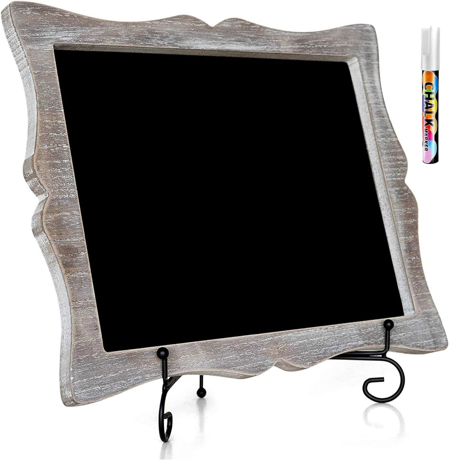 Small Chalkboard Sign with Easel (11x13) + White Liquid Chalk Marker | Hanging or Freestanding Framed Chalkboard with Hand Crafted Sweetheart Frame - Multipurpose | Small Chalkboard Sign