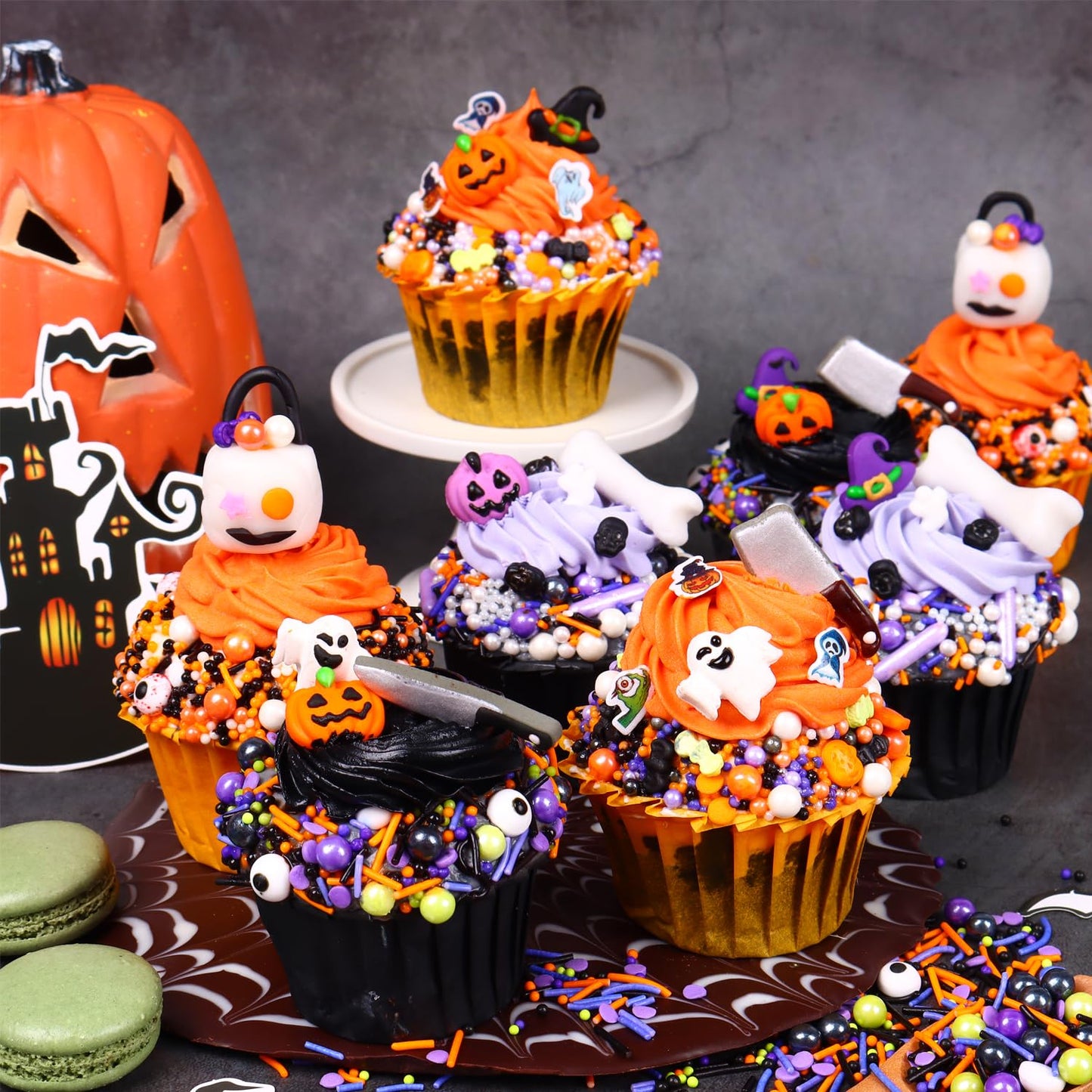 Halloween Sprinkles for Cake Decorating 7ounce Edible Bloody Candy Eyeball for Party, Ghosts Bats Sugar Pearl Sprinkles for Cupcake Toppers, Cookie, Ice Cream Decorations Celebrations