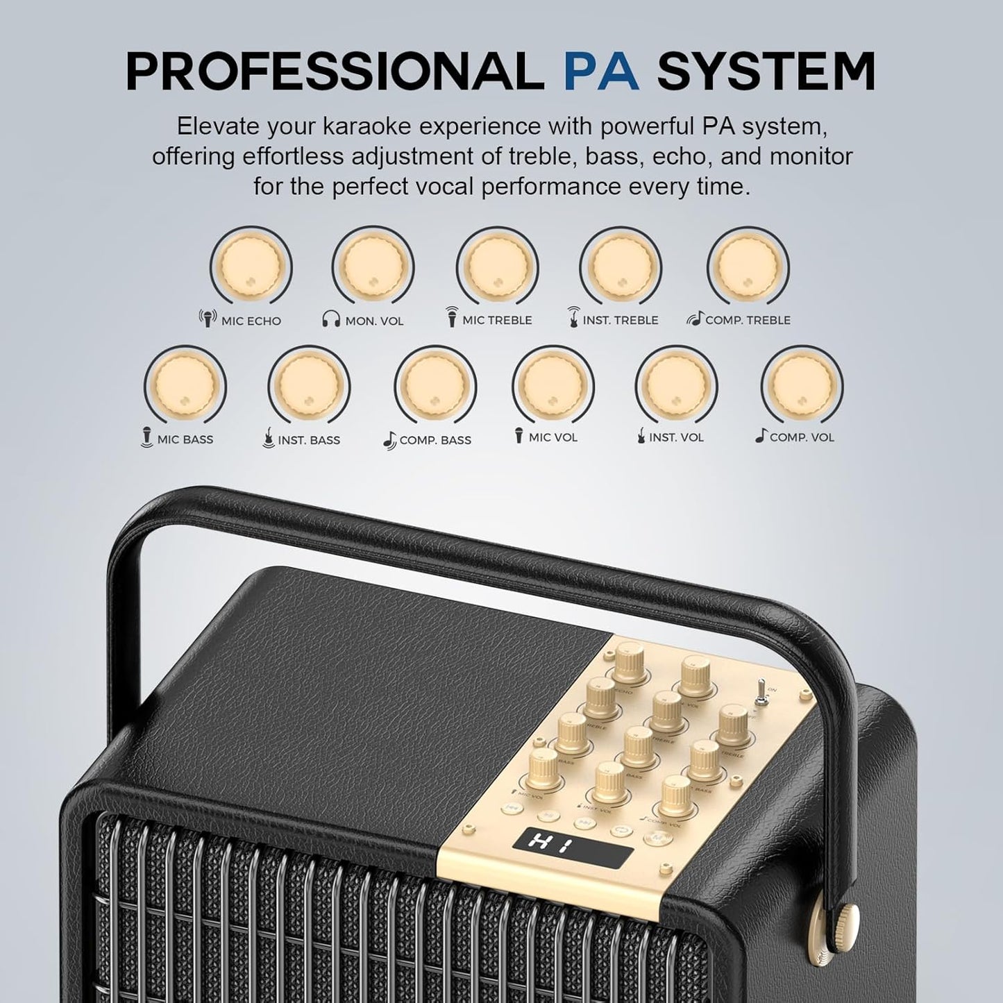 L400 Professional Karaoke Machine with 2 UHF Wireless Microphones for Adults, 320W Peak Bluetooth Speaker PA System with Bass/Treble Adjustment for Home Party Wedding Outdoor Christmas Events