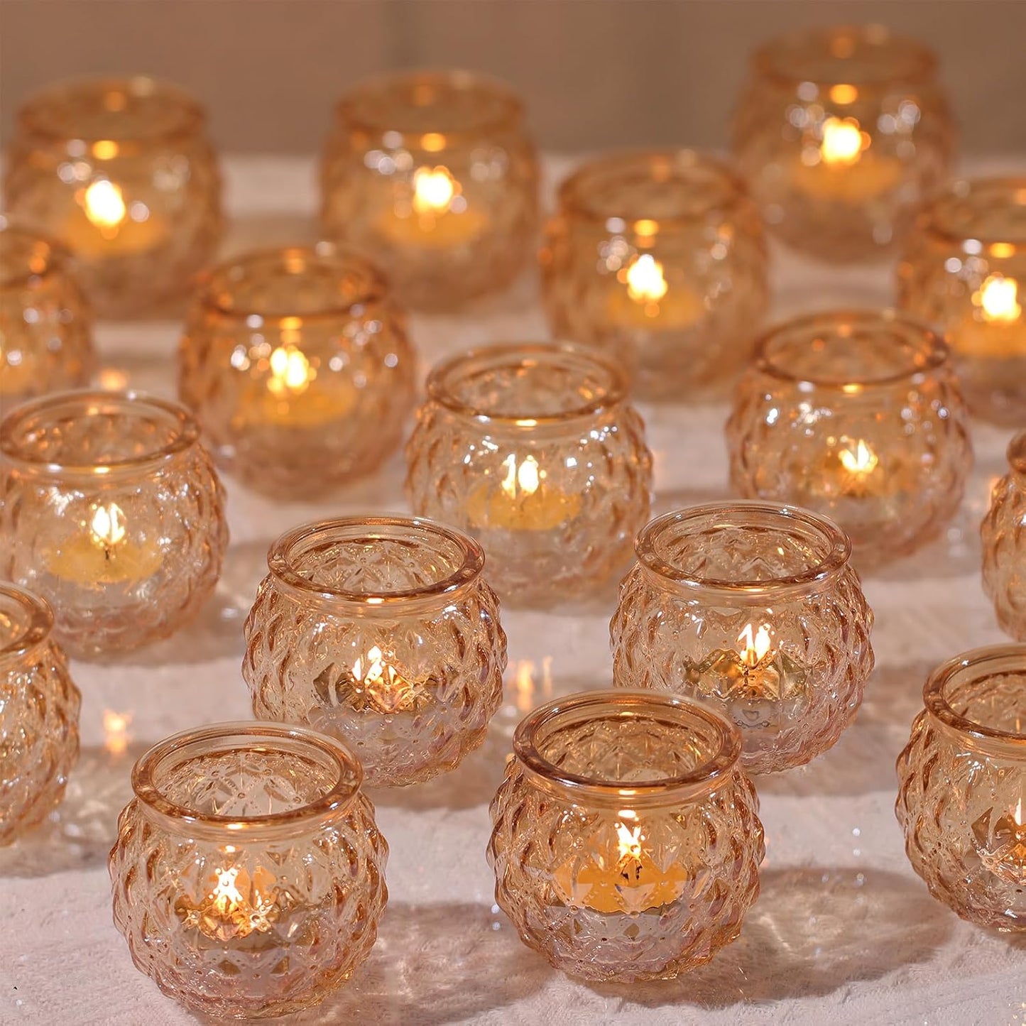 DARJEN 48Pcs Gold Votive Candle Holders - Round Glss Candle Holders Bulk for Table Centerpiece, Tea Lights for Wedding Shower, Party & Home
