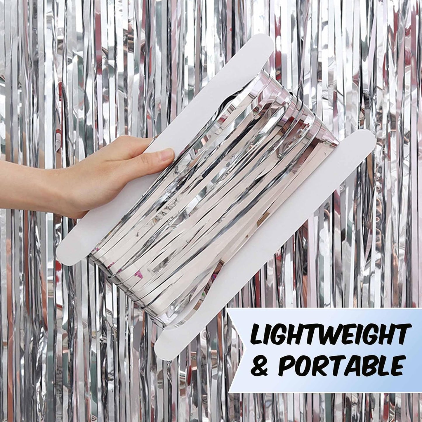 3 Pack Silver Foil Fringe Curtains Backdrop, 3.28 x 9.8 Ft Metallic Streamers Tinsel Curtains Background for Photo Booth, Birthday, Halloween, Christmas, Thanksgiving, New Year Party Decorations