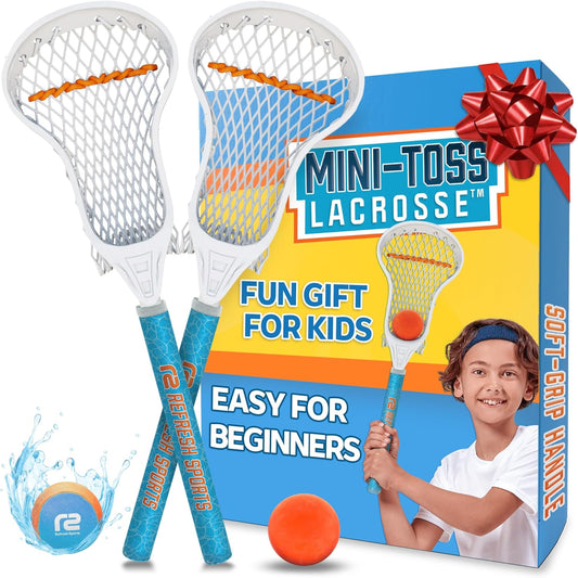 Mini Toss Lacrosse Set – The Ultimate Game for the Backyard and Pool- Fun Gift for Kids - Comes with Water Skipping Ball & Rubber Ball - Comes with Full Size Large Basket for Easier to Catch & Throw