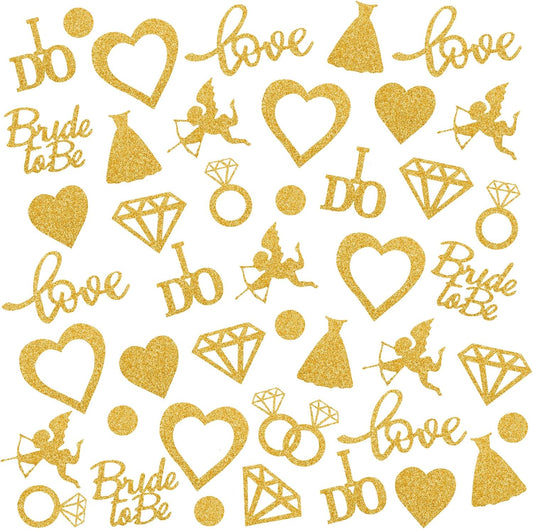 200pcs Wedding Table Confetti, 10 Shapes Table Scatters Glitter Diamond Ring Circle Dots Hearts for Bridal Shower Marriage Ceremony Anniversary Valentine's Day Party Decorations