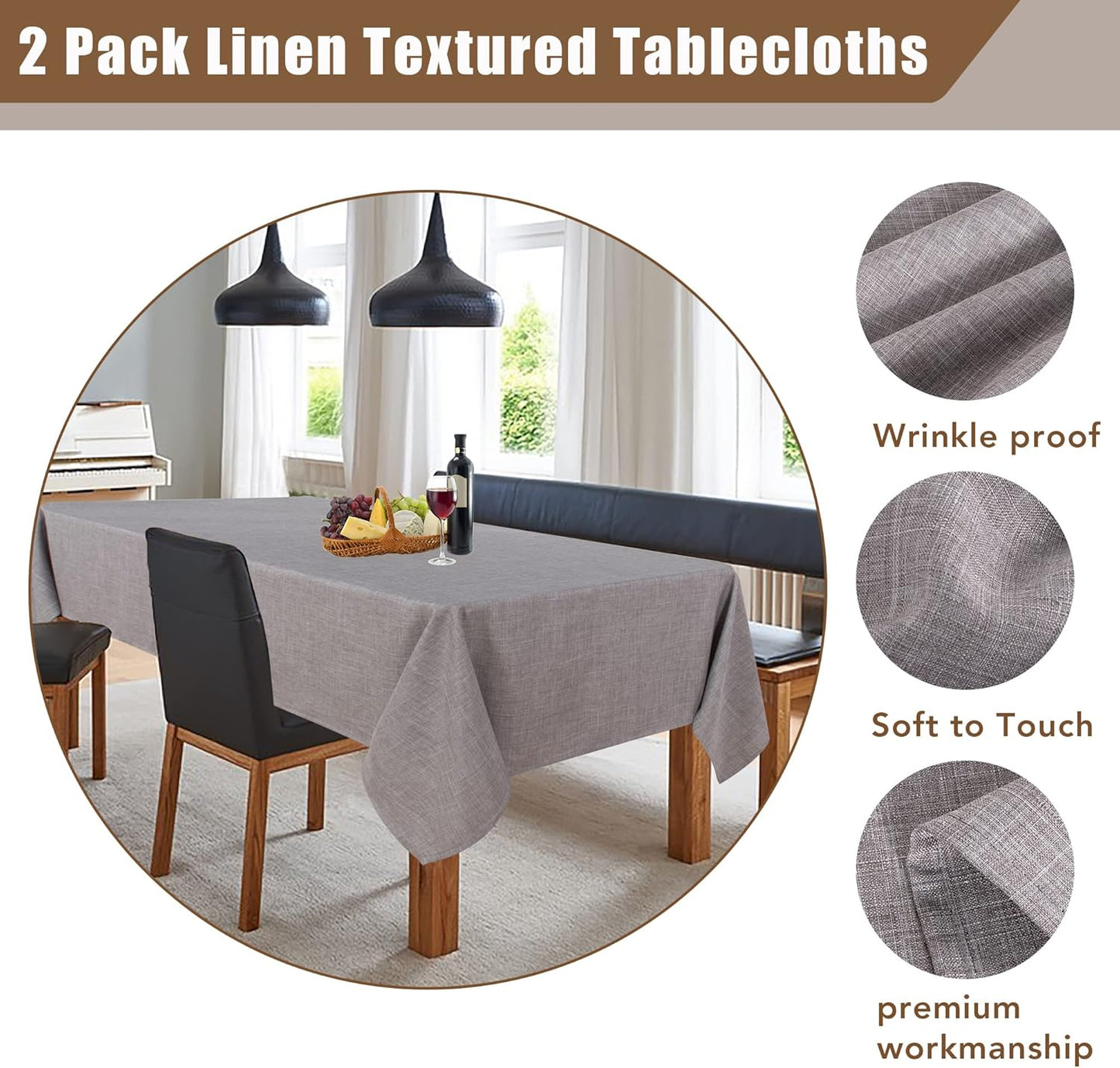 Fitable Linen Textured Square Tablecloths 2 Pack, Washable Fabric Table Clothes, Holiday Table Covers for Kitchen Dining, Party, Farmhouse (Stone, 54 x 54 Inch)
