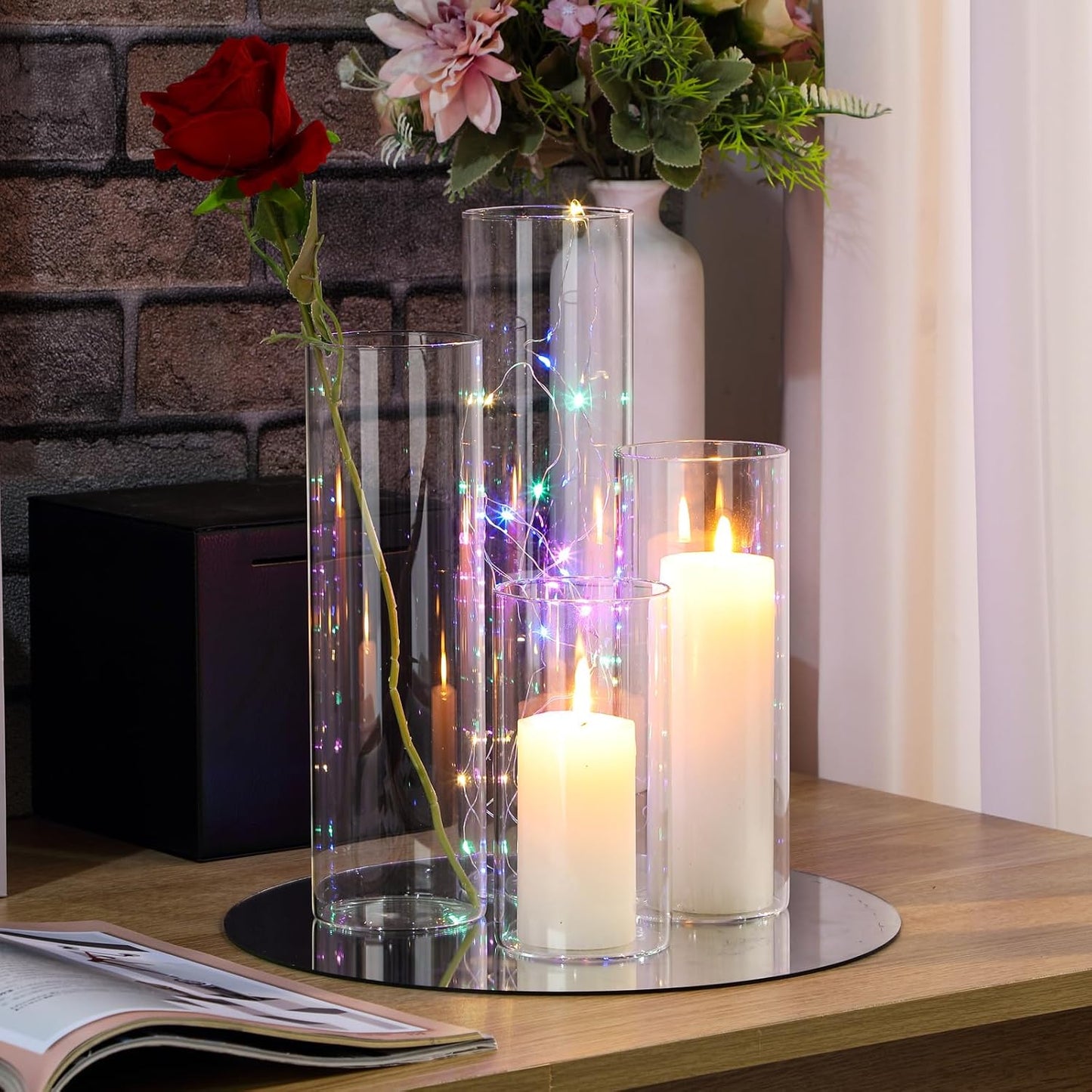 Sawysine 8 Pcs Glass Cylinder Vases 2.5''/2.95''/3.9'' Diameter Clear Flowers Vase Hurricane Floating Candles Holders for Table Centerpieces (2.95 x 6 in,2.95 x 8 in,2.95 x 10 in,2.95 x 12 in)