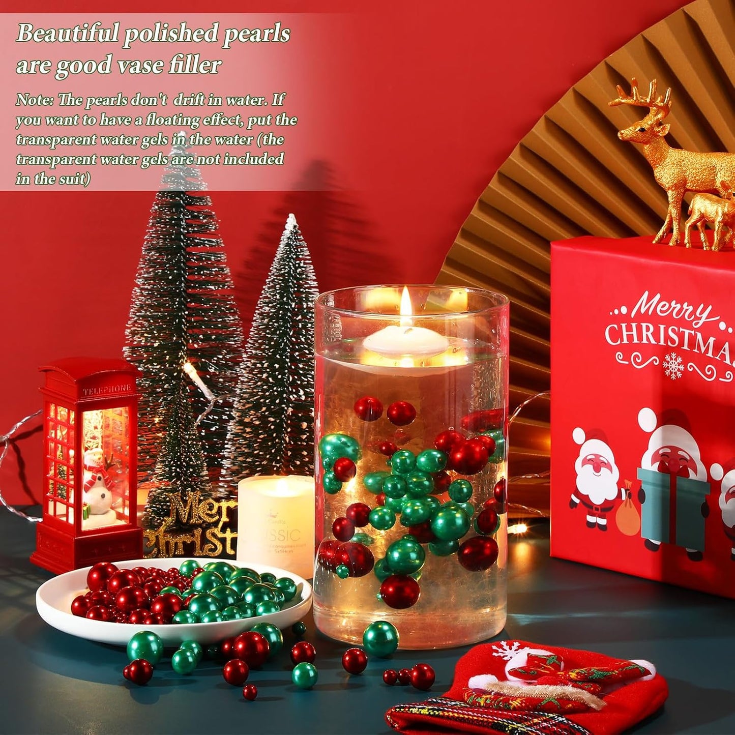 150 Pieces Vase Filler Faux Pearls Vase Makeup Beads No Hole Gloss Bead Mixed Sizes Round Pearl for Home Party Wedding Decor, 8/14/20 mm(Green)