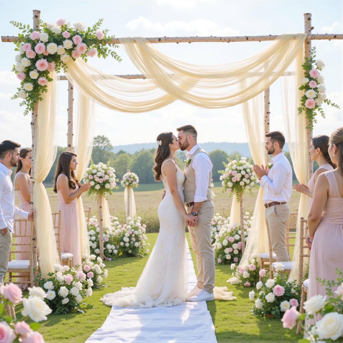 Champagne Arch Draping Fabric for Wedding, 2 Panels 60" x 26Ft Chiffon Drapery Fabric Drapes Backdrop for Wedding Ceremony Baby Shower Bridal Shower Decoration