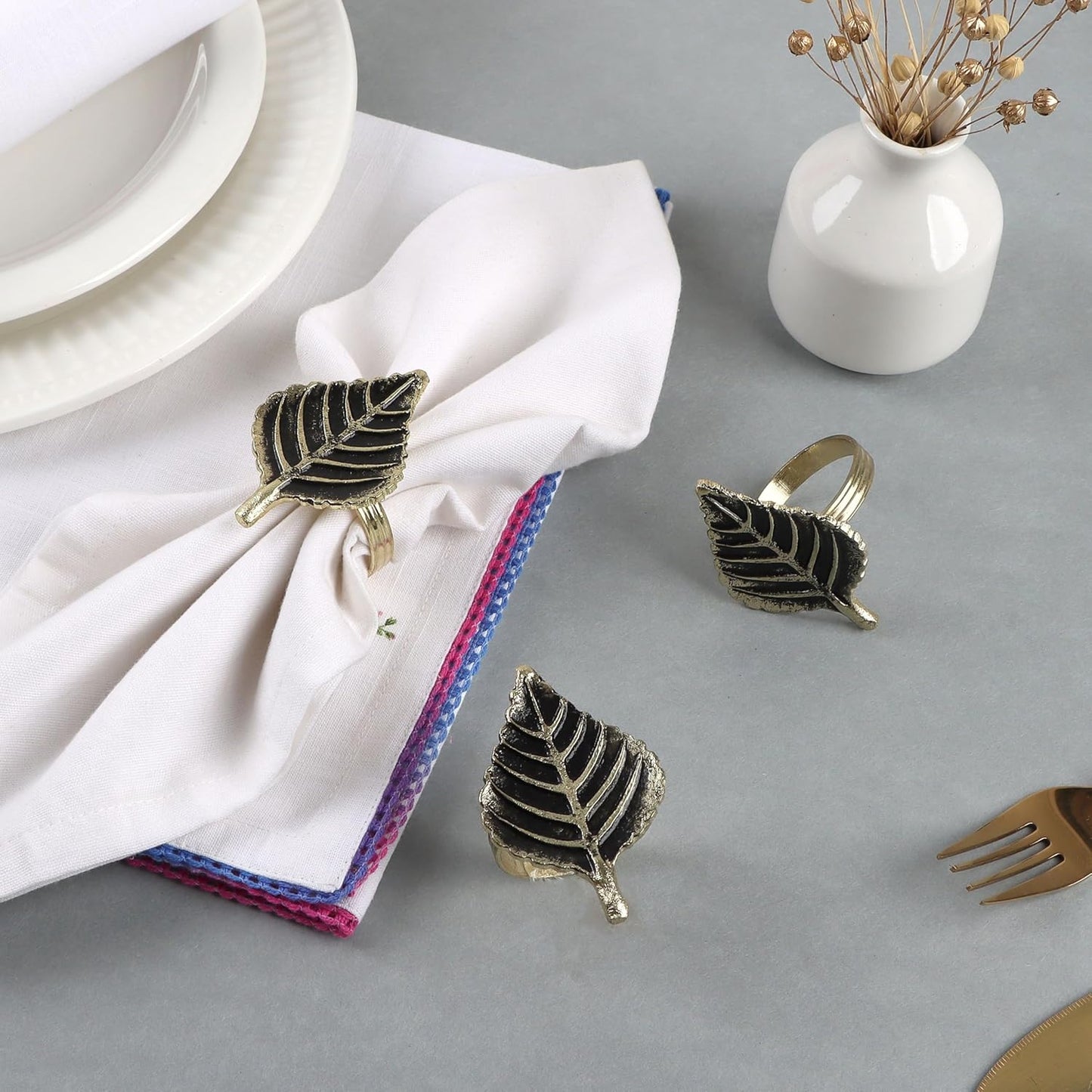 Set of 12 Rooster Napkin Rings for Farmhouse Decor | Premium Metal Leaf Dinnerware Napkin Holders | Thanksgiving, Christmas, and Easter Table Setting (Antique Gold) - ALPHA Living HOME