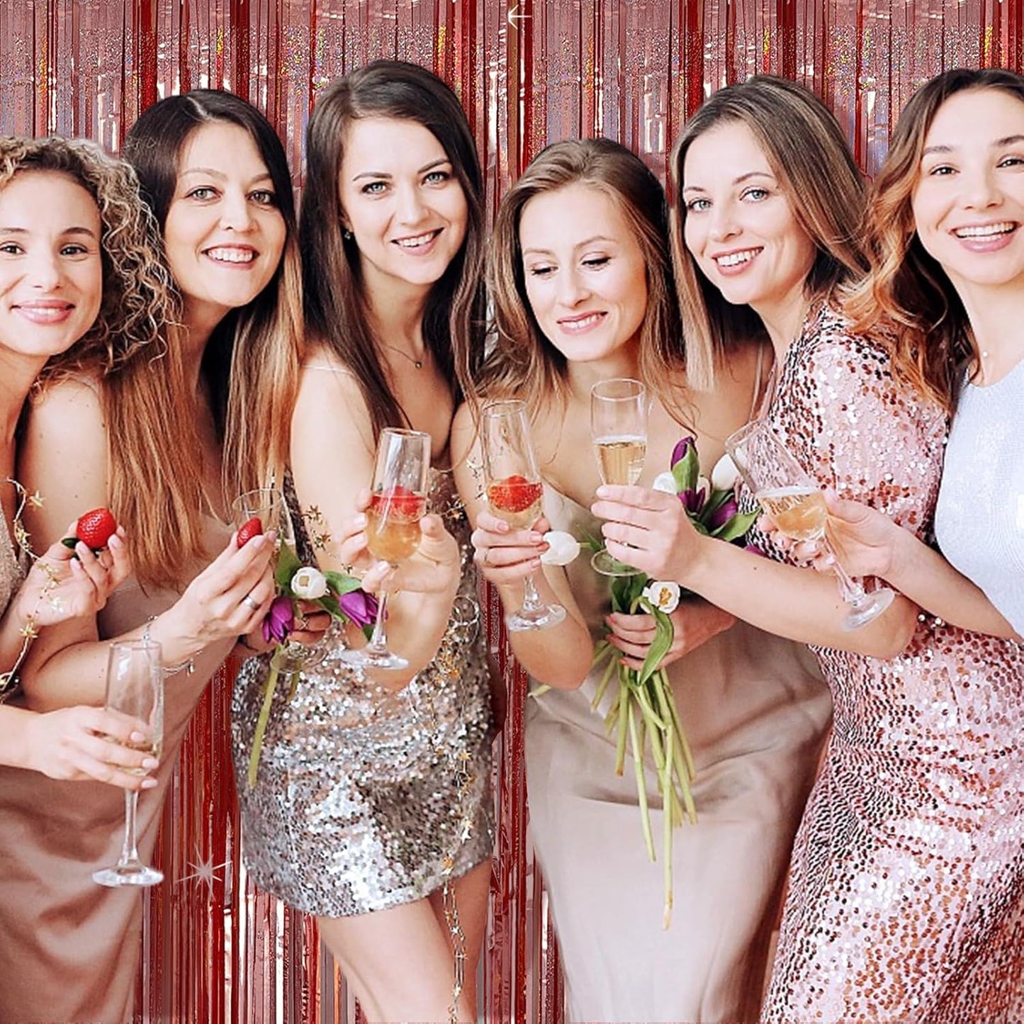 Tinsel Curtain Party Backdrop Rose Gold Birthday Decorations 10 Packs Glitter Foil Fringe Curtain Party Decor Streamers Photo Booth for Birthday Christmas Wedding Halloween Graduation Decoration