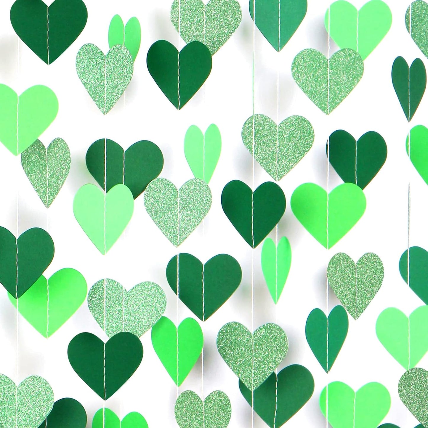 Green Party-Decorations Heart Paper-Garland Streamers-Banner - 52Ft St Patricks Day Decorations, Spring Summer Birthday Wedding Engagement Baby Shower Hanging Decor Ouruola