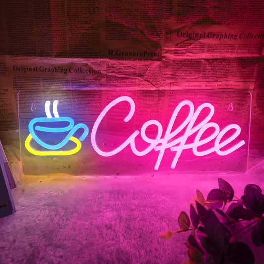 Coffee Neon Sign, Dimmable Coffee Bar Signs for Wall Decor, USB Powered Neon Light Sign with Metal Chain, Led Light Room Decor for Restaurants, Café Shop Window, Office Loung