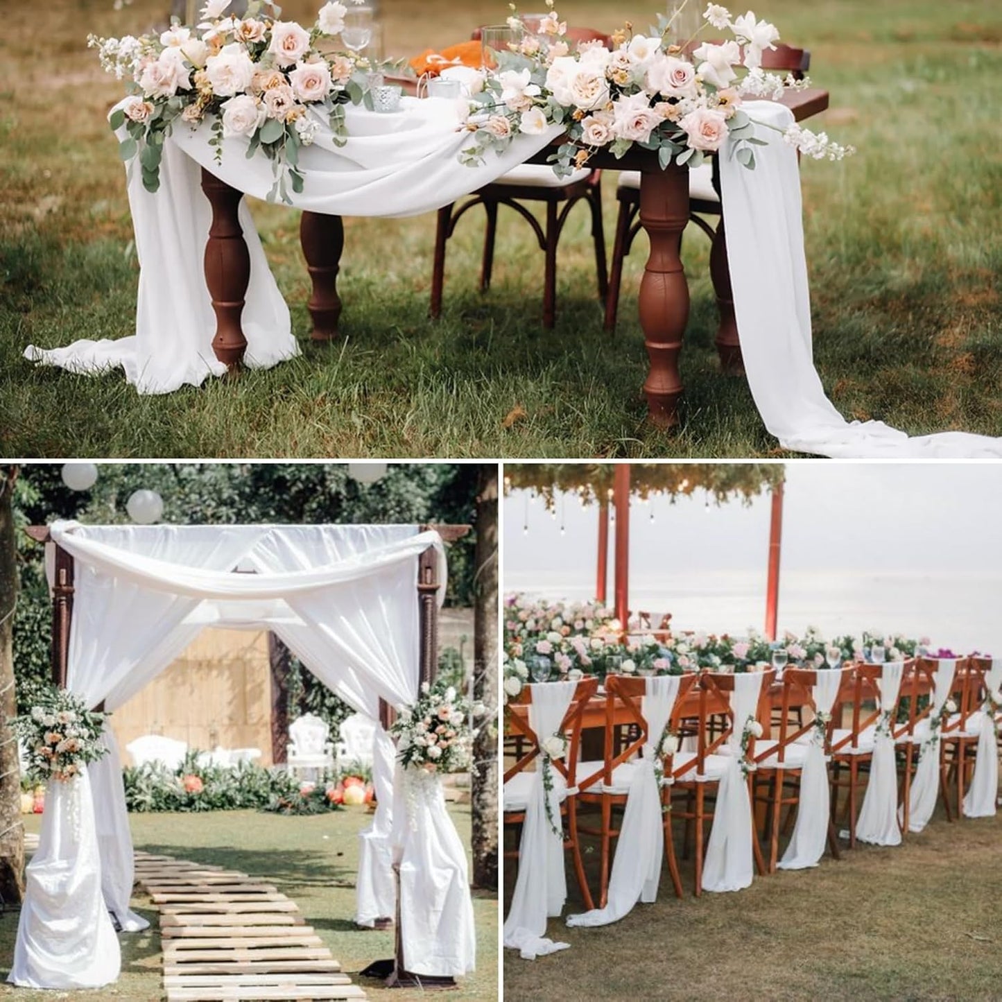 4 Panels Wedding Arch Draping Fabric 28" x 20Ft Wedding Arch Drapes Chiffon Fabric Drape Sheer Backdrop Curtain for Weddings Party Swag Ceremony Birthday Arbor Drapery Reception Ceiling Decor(White)