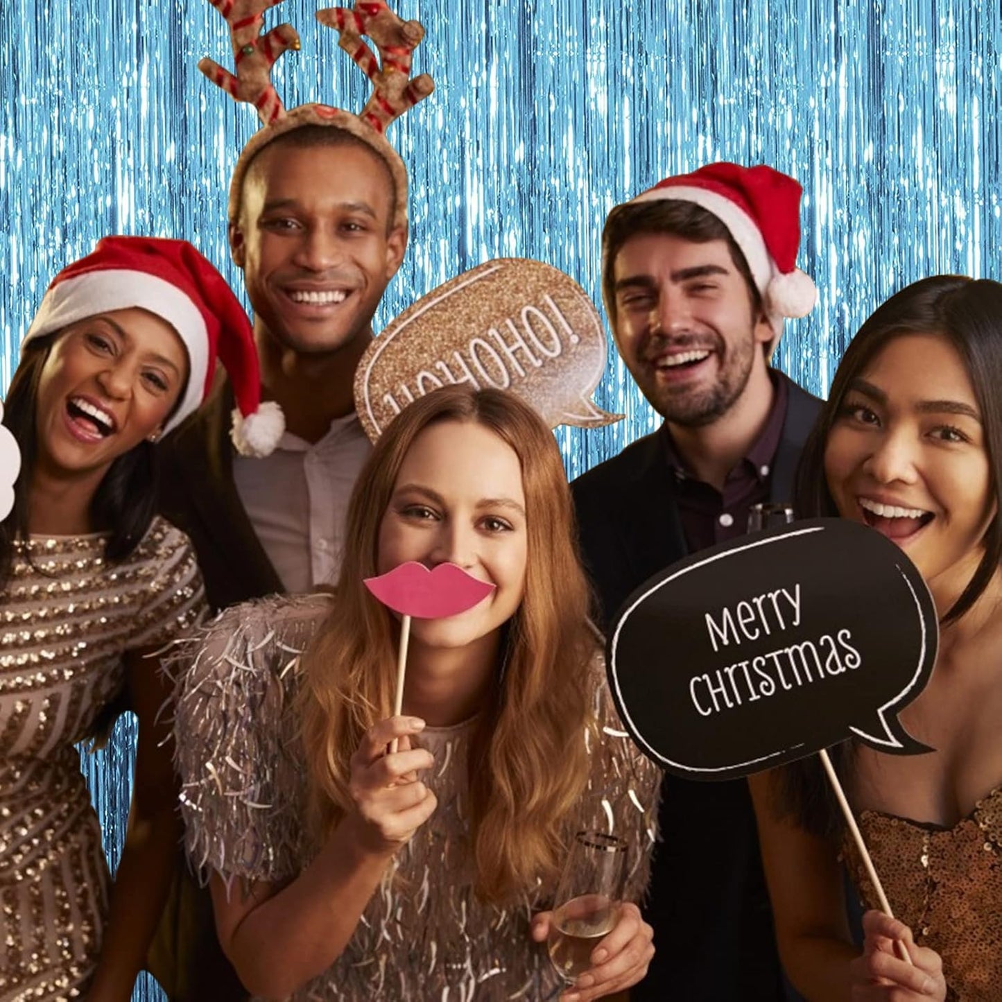 5 Pack Blue Backdrop Curtain Tinsel Streamers Ocean Themed Decor Birthday Party Decorations Foil Fringe Backdrop Graduation Baby Shower Bachelorette Winter Party Decorations Supplies