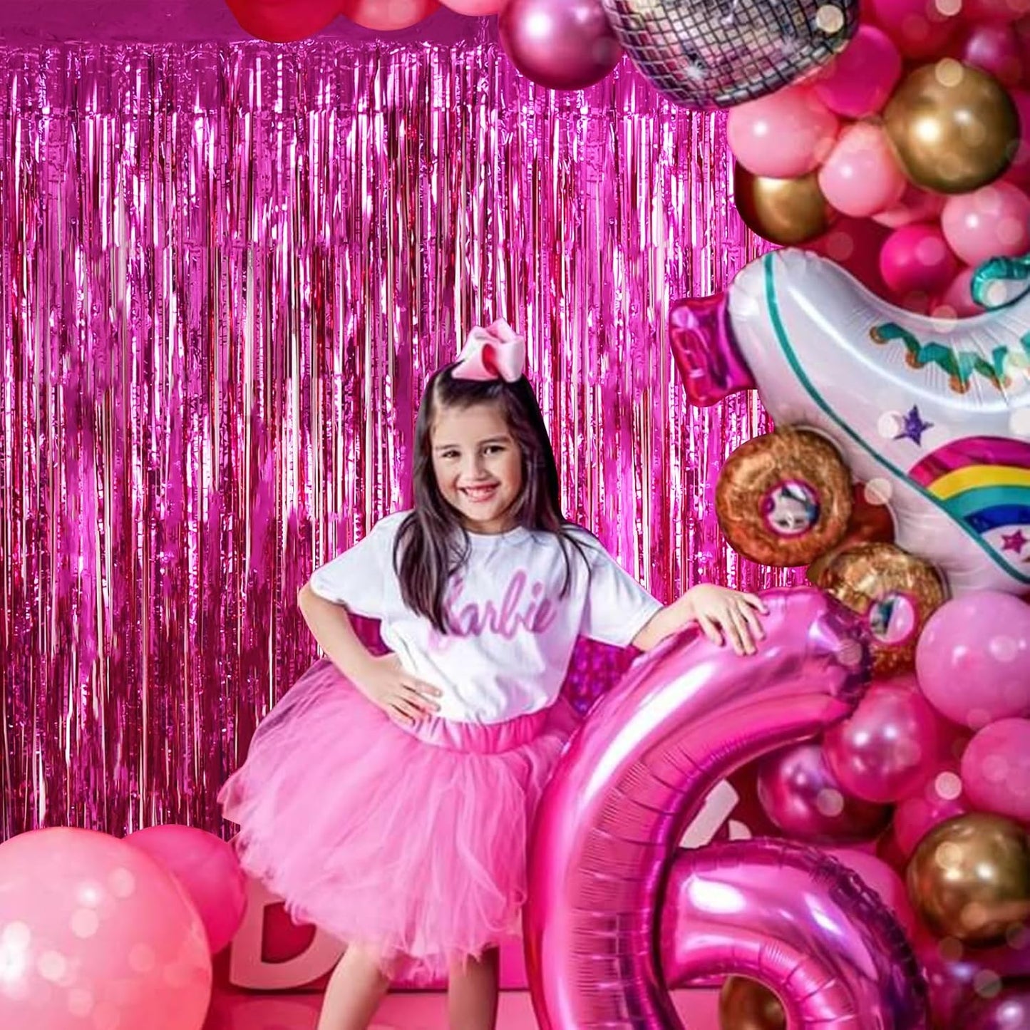 BEISHIDA 4 Pcs Hot Pink Rosered Door Streamers Curtain Party Streamers Backdrop Fringe Foil Wall Background for Party Decoration Photo Booth Props(3.28 ft x 6.56 ft)