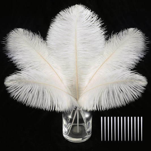 SOGUGOM White Craft Ostrich Feathers - 30PCS 6-8 Small Ostrich Feathers Kit for Kindergarten Crafts, Dream Catchers and Hats(Off White)