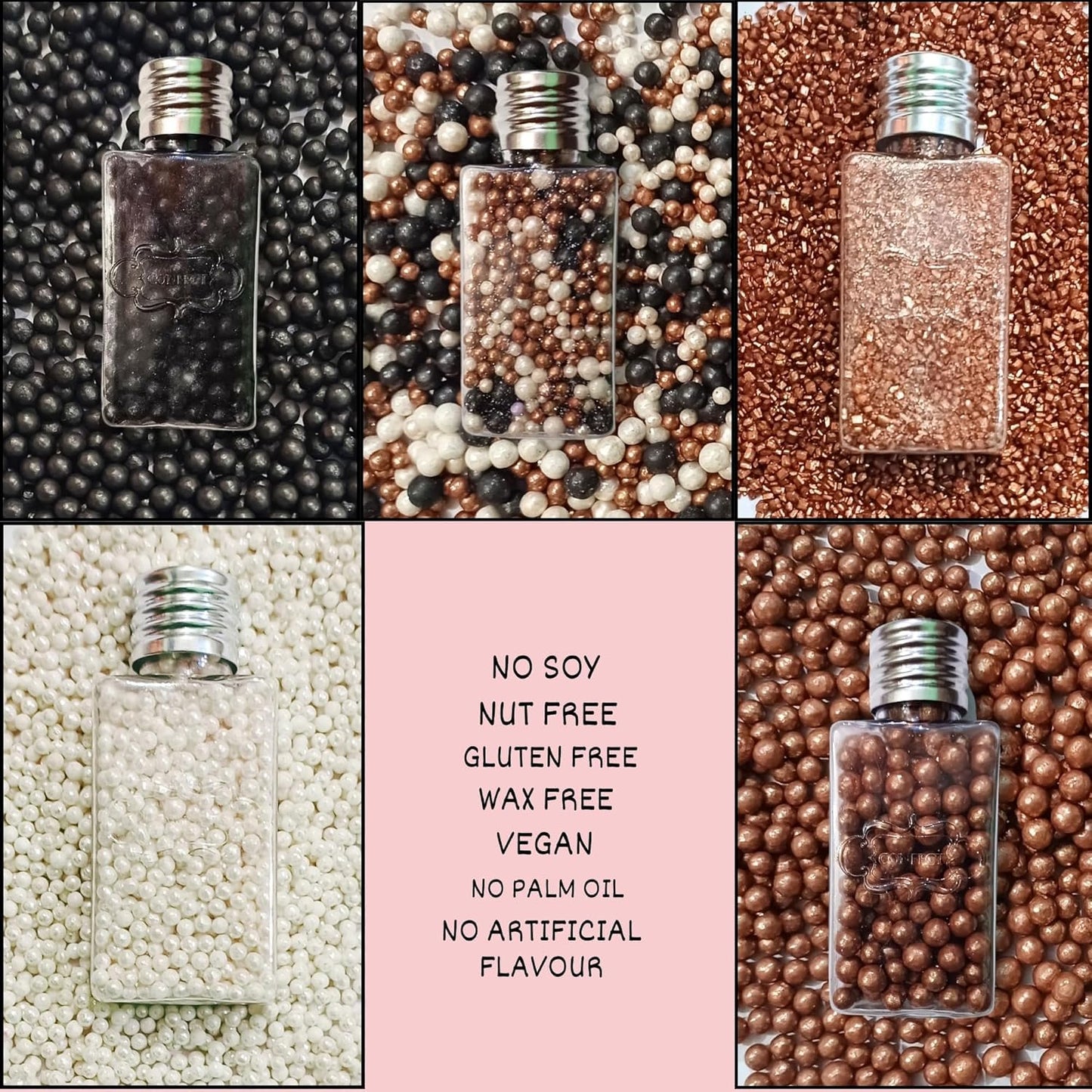 Confect Sprinkle Mix – Elegant Black, Bronze & White Sugar Pearls with Copper Sparkling Sugar – Great Gatsby Disco Ball Cake & Cupcake Decoration – Vegan, Gluten-Free, Nut-Free, Soy-Free, Dairy-Free, Palm Oil-Free -Dye Free- 5 Oz