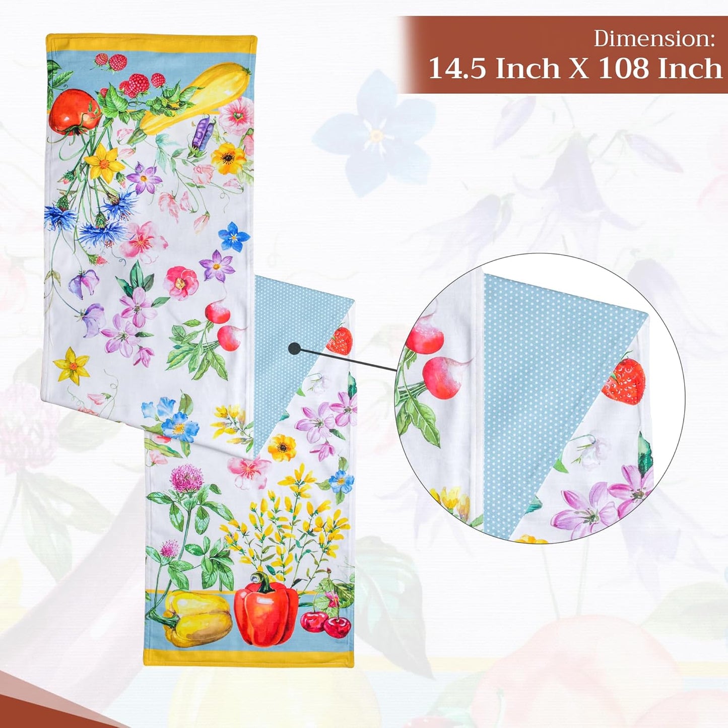 Maison d' Hermine Table Runner 100% Cotton Double Layer Table Runners 108 inches Long Decorative for Home Kitchen Dining Party Baby Shower Wedding Bridal Shower Spring Summer (Giverny, 14.50" x 108")