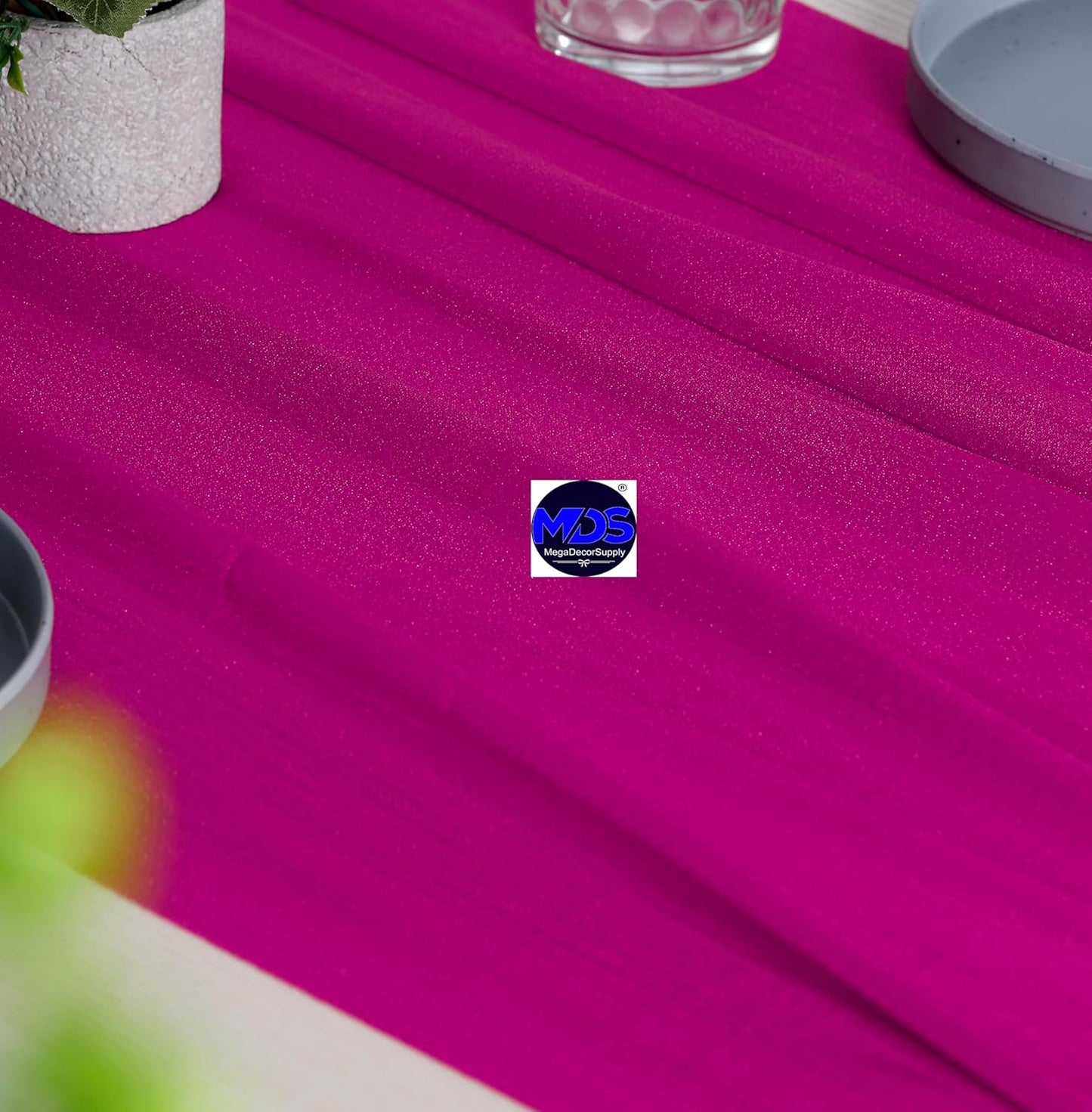 MDS 2 Pack 14ft Chiffon Table Runner 29 x 170 Inches Sheer Wedding Runner Romantic Rustic Table Runner for Wedding Decorations, Birthday Parties, Bridal Shower Party Arch Decor - Magenta