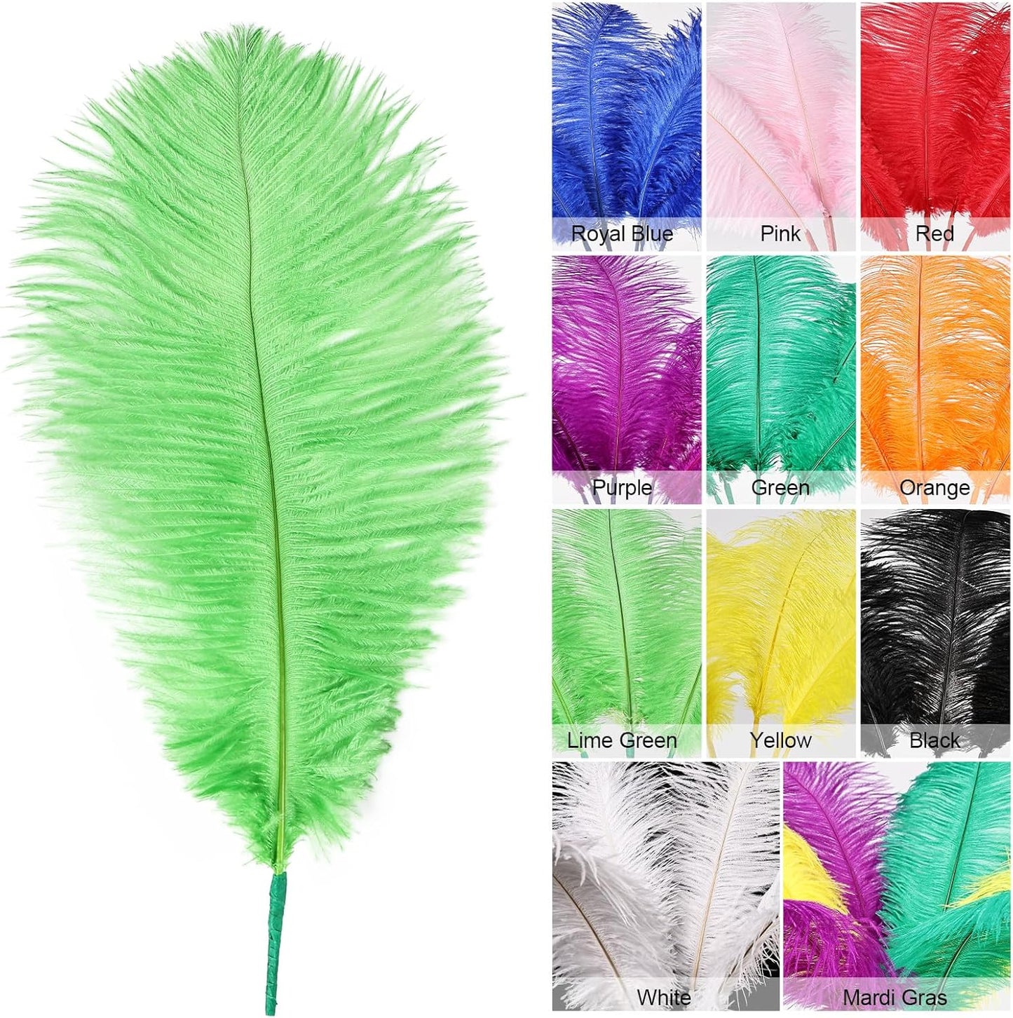 Bulk Grass Green Ostrich Feathers - 12pcs 12-14inch Crafting Supplies for Centerpiece Table Decorations