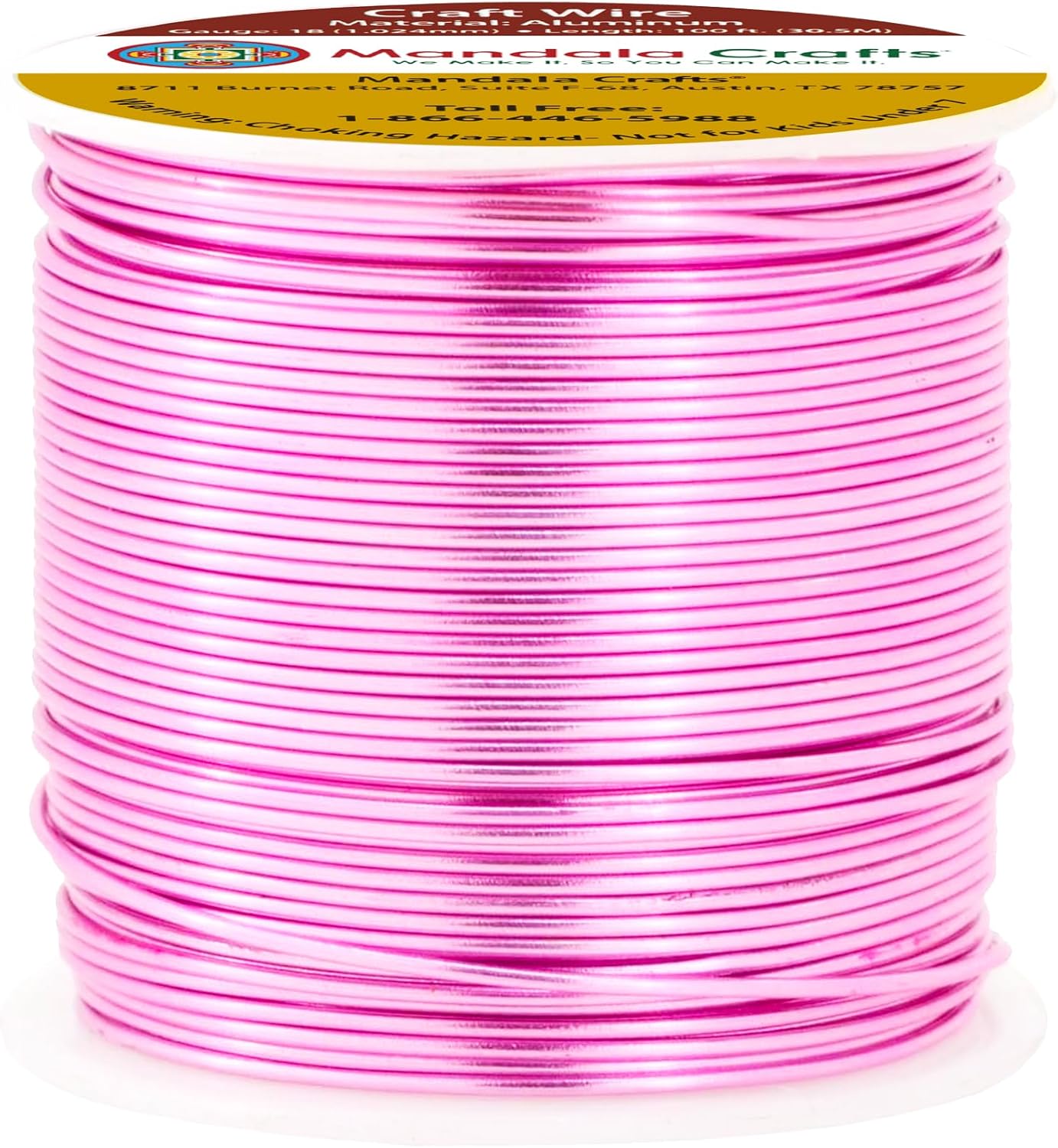 Mandala Crafts 18 Gauge Anodized Aluminum Craft Wire for Jewelry Making - 100 FT Colored Flexible Pink Wire - Bendable for Bonsai Armature Crafting Sculpting
