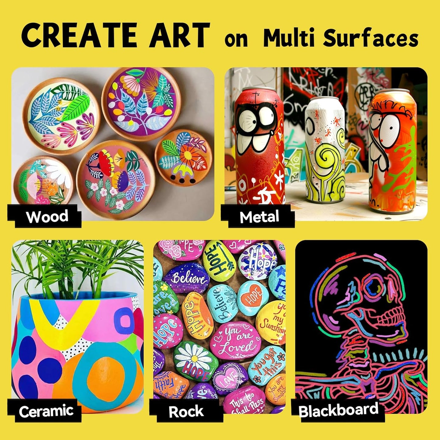 12 Neon Colors Jumbo Markers, 15mm Jumbo Felt Tip, Acrylic Paint Markers for Rock Painting, Poster, Stone, Ceramic, Glass, Wood, Canvas