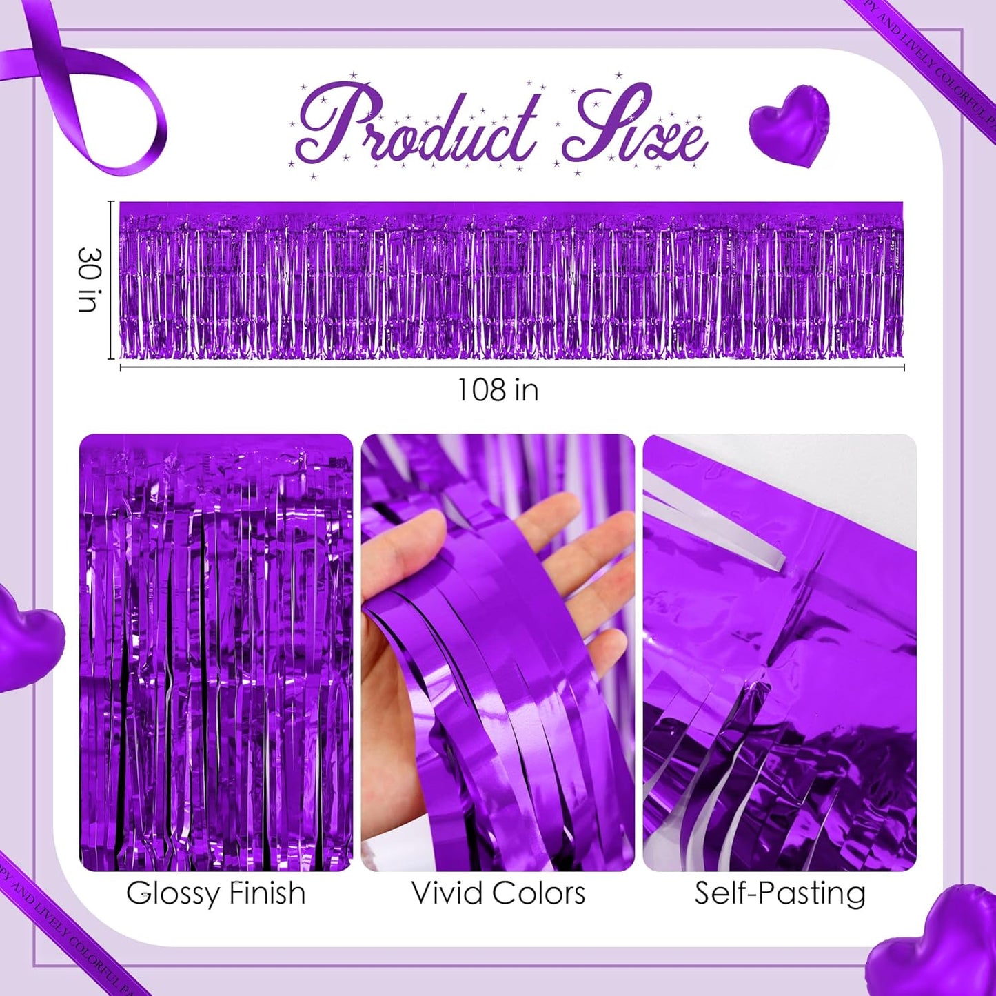 2 Pack Dark Purple Table Skirts, 29x108" Metallic Foil Tinsel Fringe Table Skirts for Rectangle Tables Streamer Curtains Backdrop, Party Decorations for Birthdays Weddings Holidays