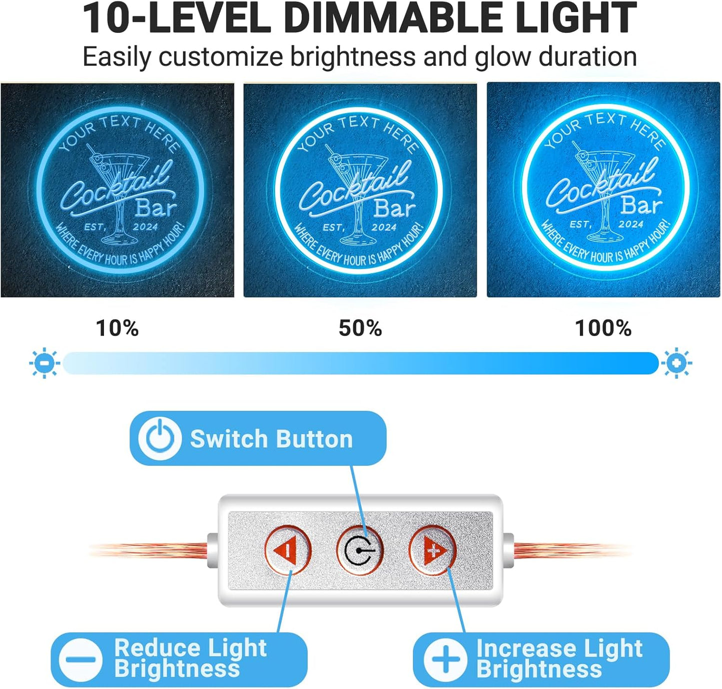 Personalized Cocktail Bar Neon Sign for Home Bar, Custom LED Neon Signs for Man Cave Pub Tavern Bistro Lounge Martini Wall Decor, Customized LED Light Up Signs for Men Dad Husband Gifts