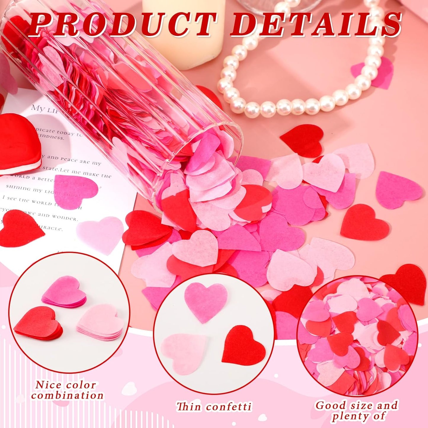 MARFOREVER Valentine's Day Heart Paper Confetti, Red Heart Tissue Decorations Valentine Party Scatter Table Confetti Sprinkles Hearts for Balloons Wedding Birthday Festival Supplies
