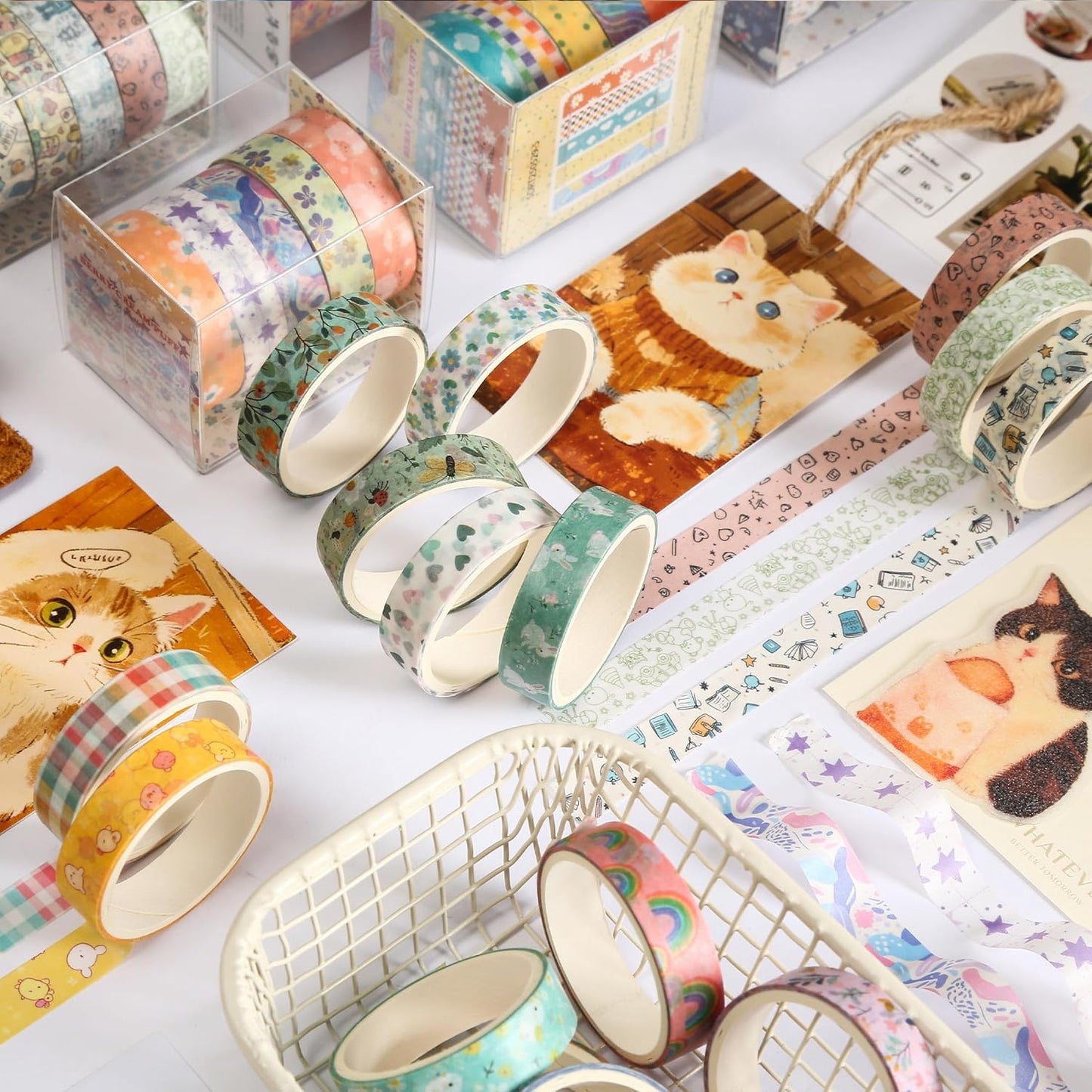 YUBBAEX 60 Rolls Value Washi Tape Pack Retro Arts Masking Tape Basic Patterns Decorative for DIY Crafts, Bullet Journal Supplies, Planners, Scrapbook, Card/Gift Wrapping (Cotton Candy)