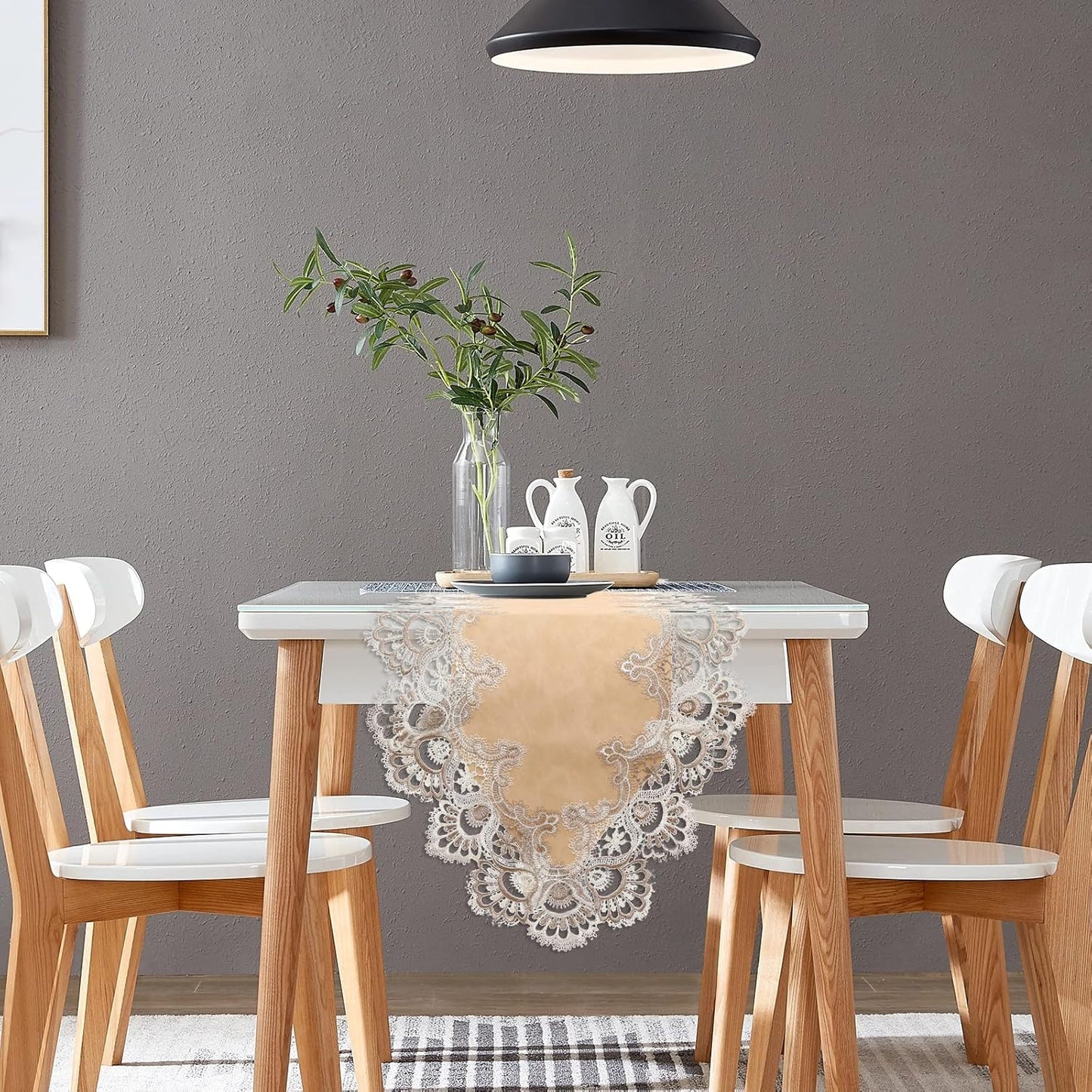 Vintage Lace Dining Table Runner, 72 Inches Macrame Coffee Table Runners for Kitchen Home Christmas Party Decorations (16x72 inch,Beige)