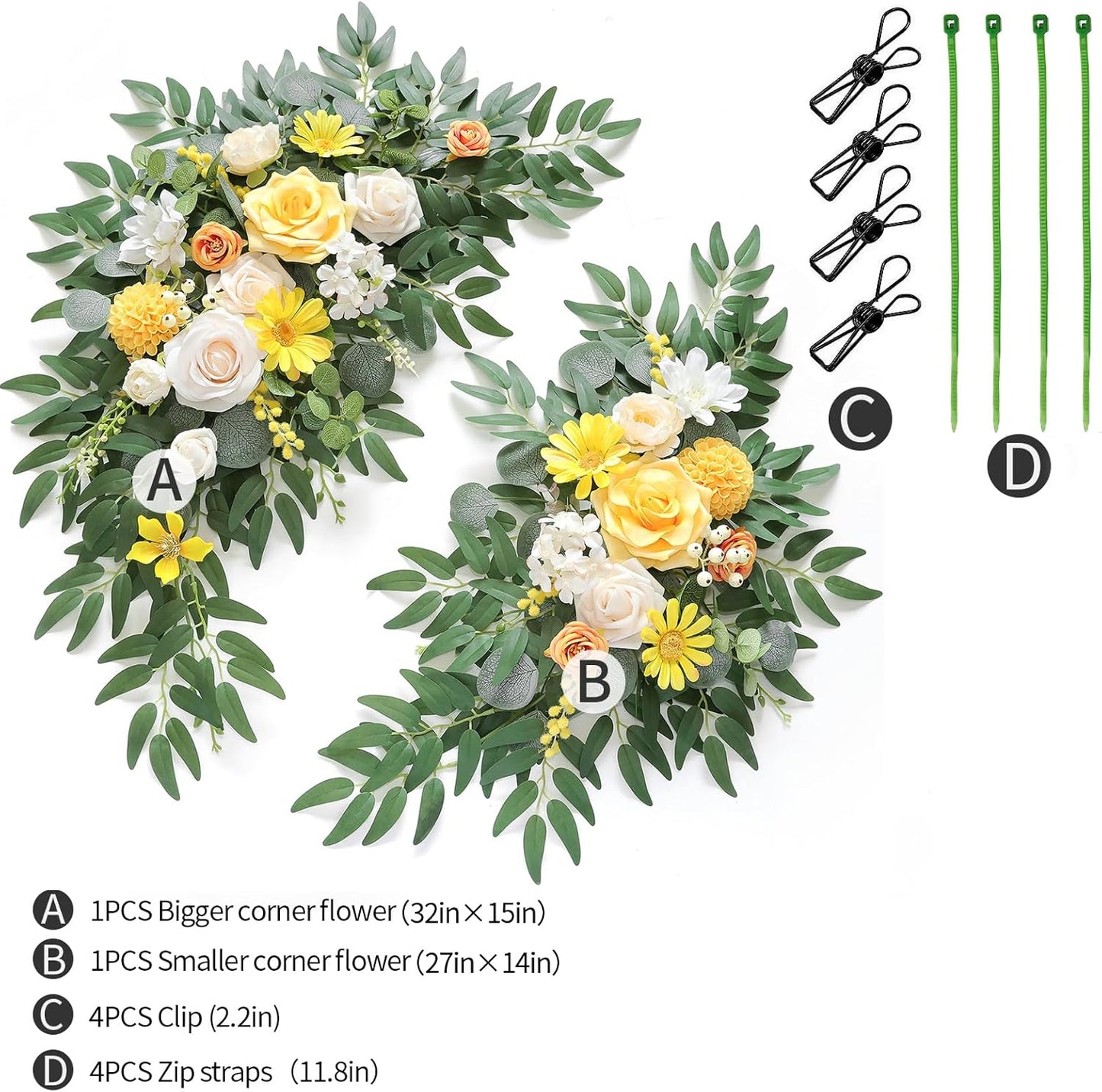 Artificial Wedding Arch Flowers Kit(Pack of 2) for Wedding Arch, Bridal Shower, Ceremony and Reception Backdrop Decoration (Gentle Creamy Yellow)