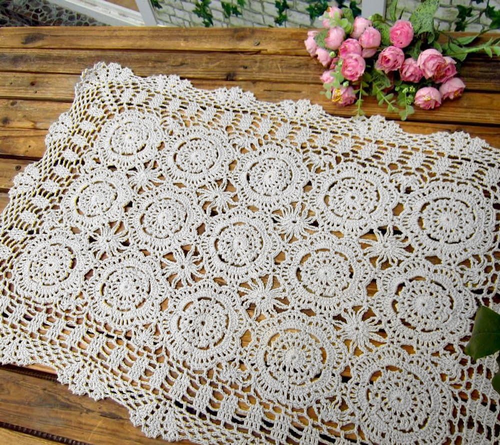 Cotton Handmade Crochet lace Table Runners Rectangular Tablecloth Doilies Doily Table Dresser Scarf Décor,19x35Inch,White