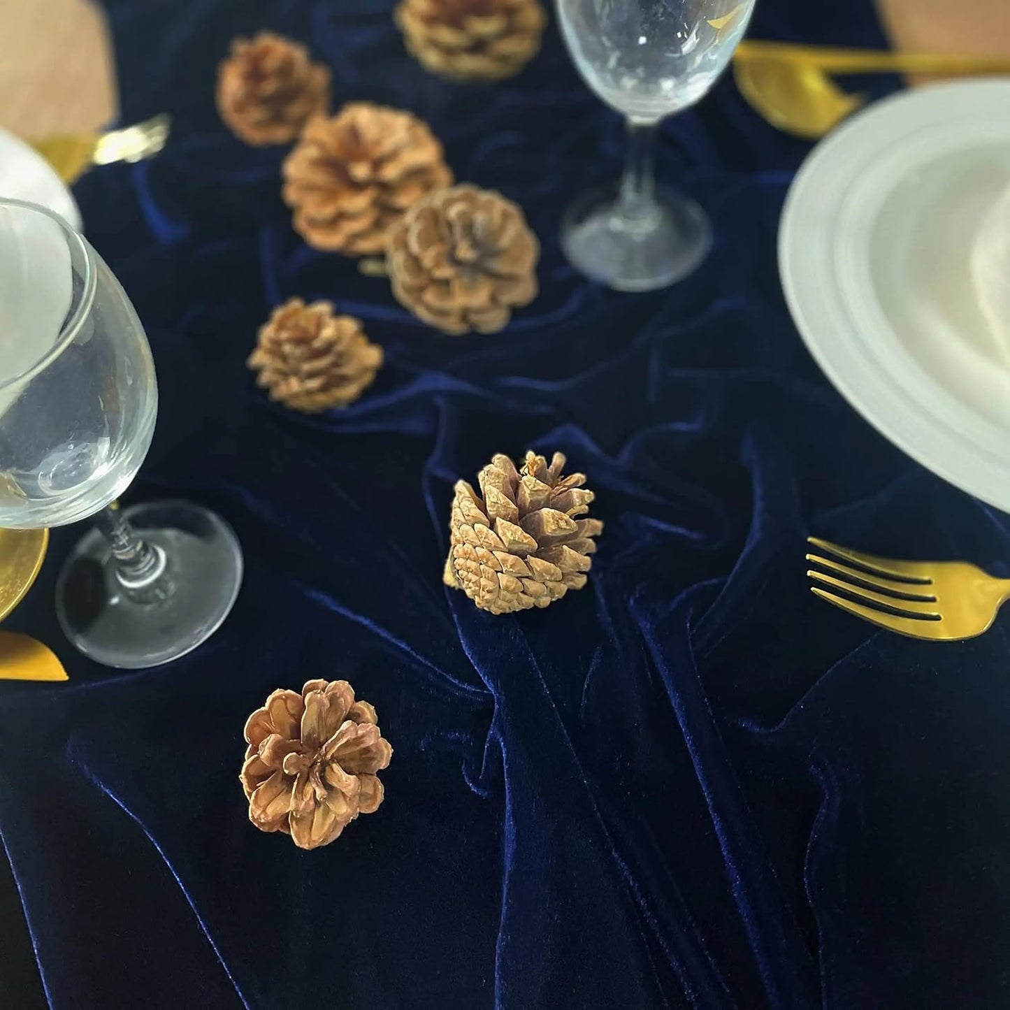 Velvet Table Runner, 5 Pack Luxurious Wedding Reception Decorations Soft Velvet Fabric Table Linen Overlay for Party (20 x 120 inch, Navy)