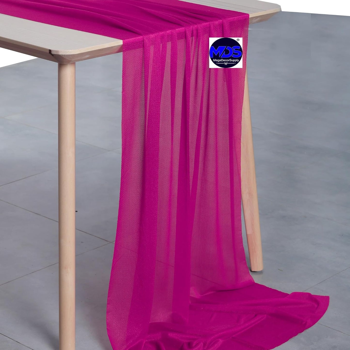 MDS 2 Pack 14ft Chiffon Table Runner 29 x 170 Inches Sheer Wedding Runner Romantic Rustic Table Runner for Wedding Decorations, Birthday Parties, Bridal Shower Party Arch Decor - Magenta