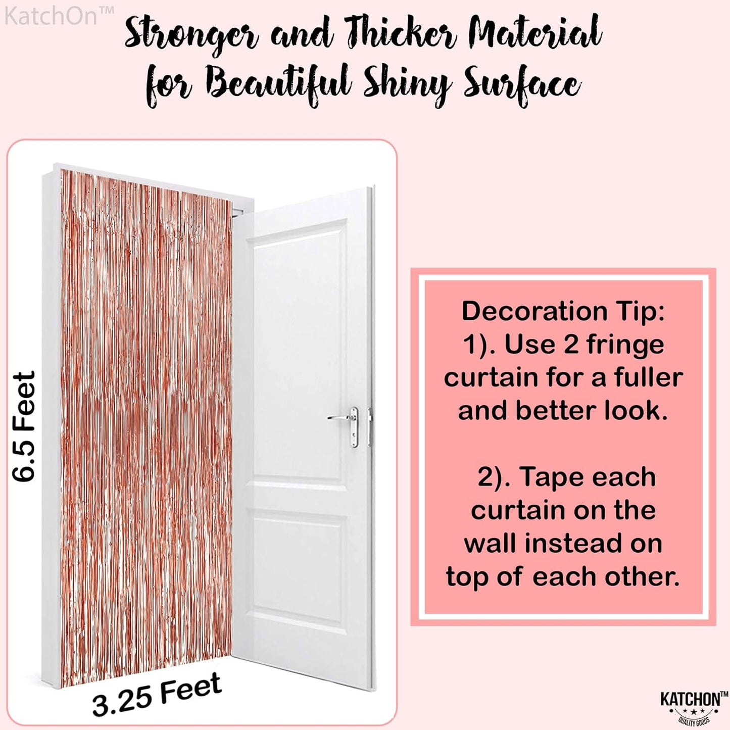 KatchOn, Rose Gold Fringe Curtain - Pack of 2 | Rosegold Backdrop for Anniversary, Wedding, Bachelorette Party Decorations| Fringe Backdrop for Rose Gold Birthday Decorations