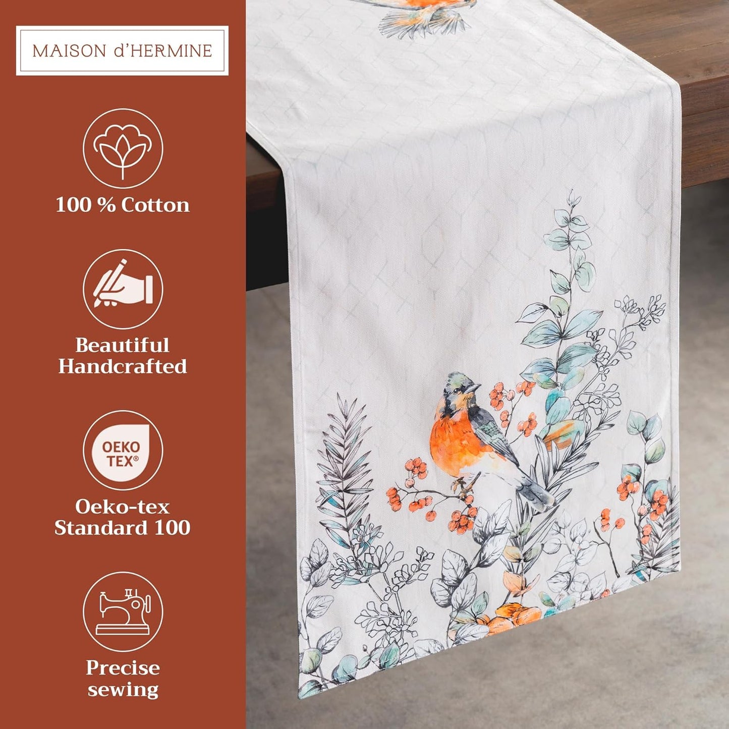 Maison d' Hermine Table Runner 100% Cotton Double Layer Table Runners 72 inches Long for Thanksgiving Christmas Decorations Home Kitchen Dining Party Wedding (Whitish Shabby Chique, 14.5" x 72")