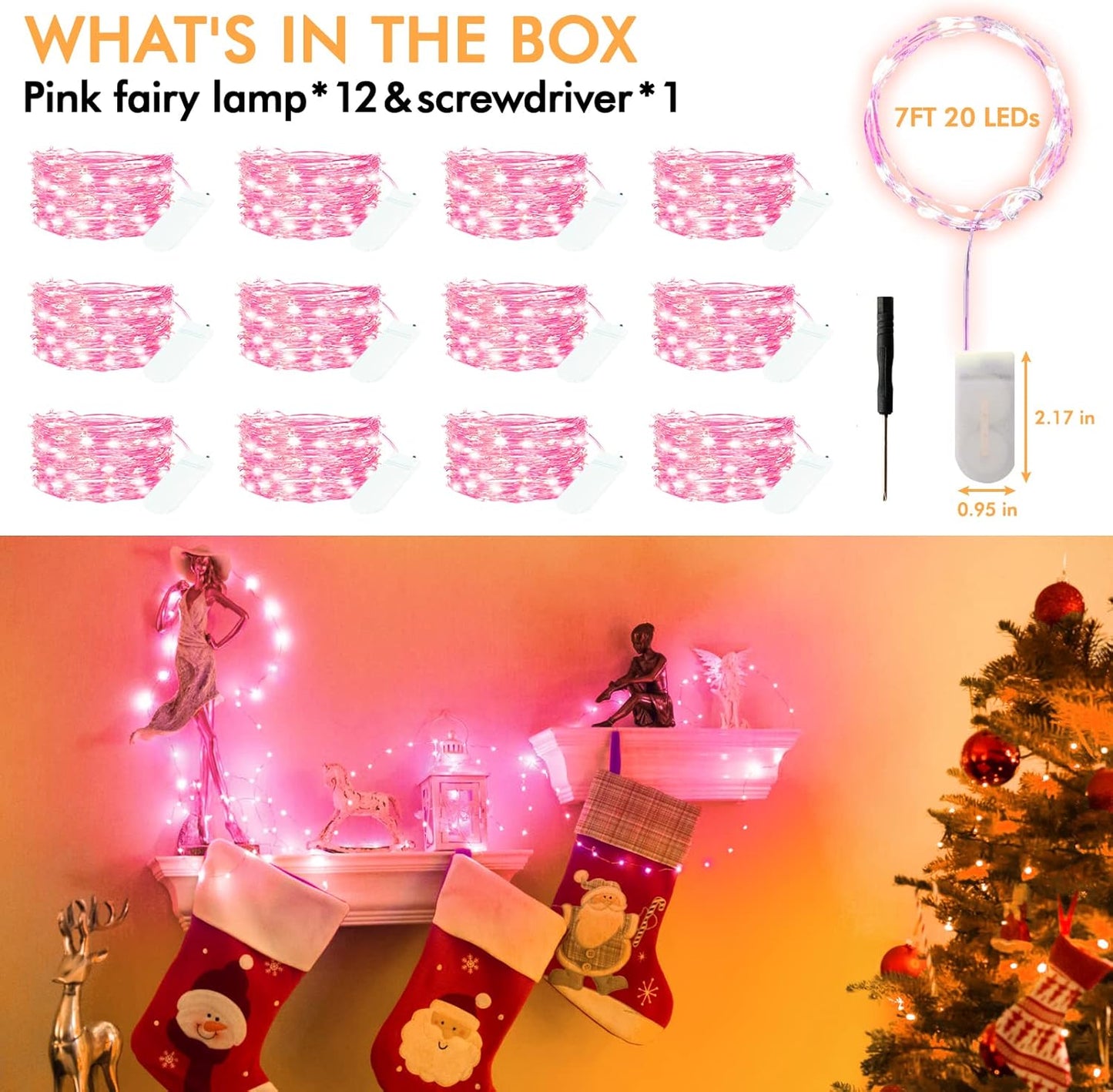 Fairy Lights 12 Pack Battery Operated 7ft 20LED Waterproof Silver Wire Christmas Lights for Outdoor, Indoor, Birthday, Wedding & Home Decor