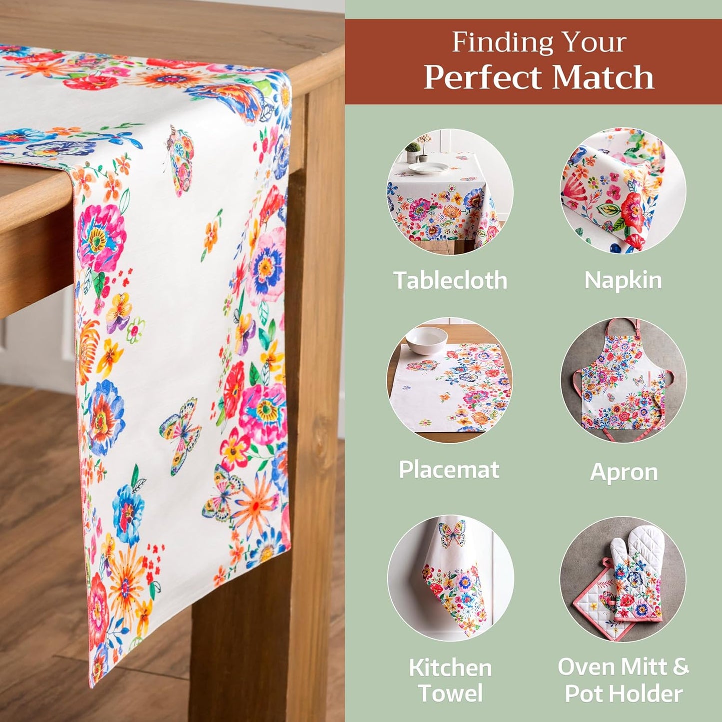 Maison d' Hermine Table Runner 100% Cotton Single Layer Table Runners 108 inches Long Decorative for Home Dining Party Wedding Bridal Shower Spring Summer (Happy Florals - High Summer, 14.50" x 108")